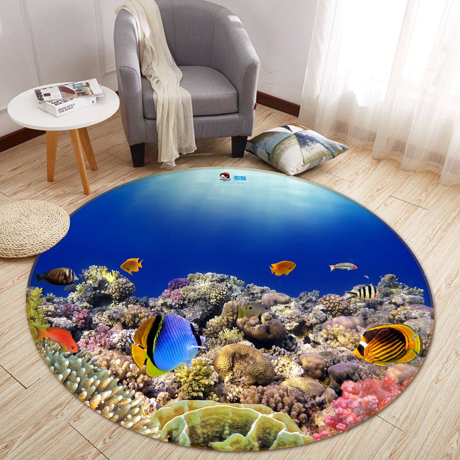 3D Underwater Coral Fish 74116 Round Non Slip Rug Mat