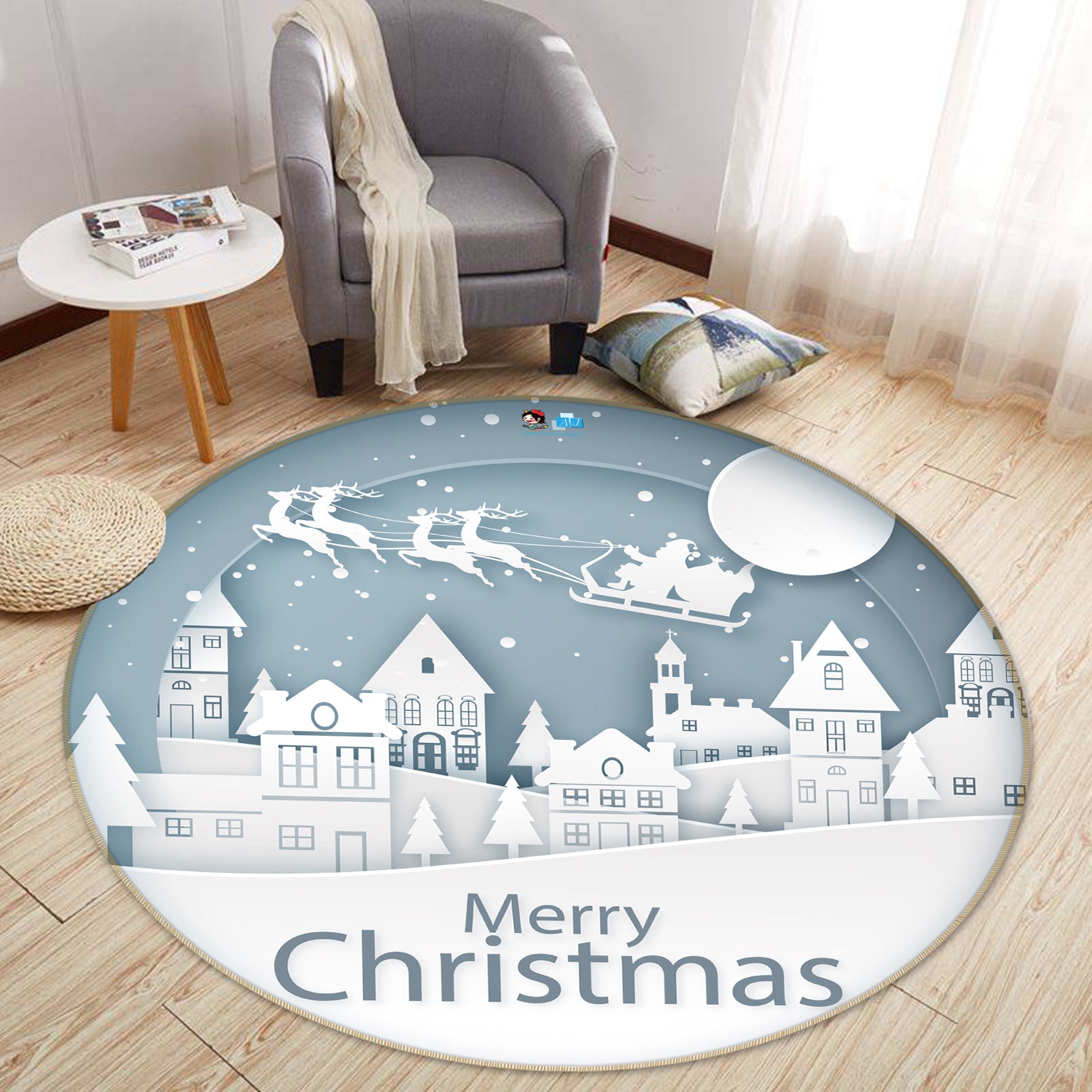 3D White Castle 74243 Round Non Slip Rug Mat