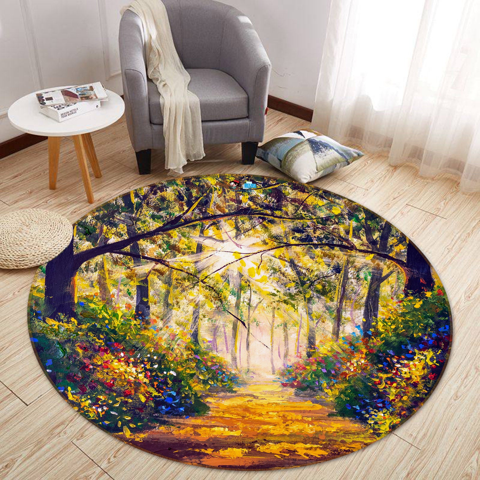 3D Forest Path 69138 Round Non Slip Rug Mat