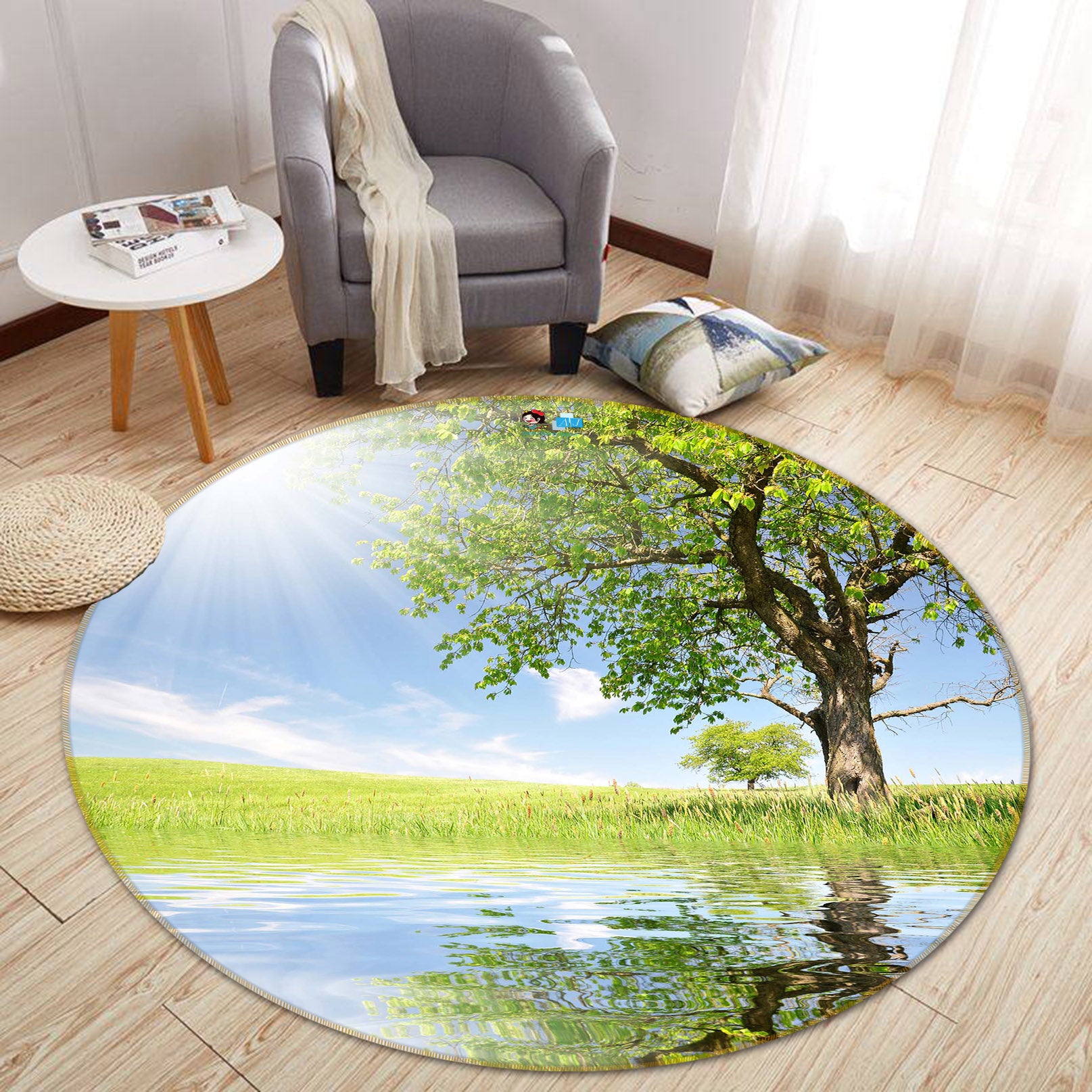 3D Water Tree 66182 Round Non Slip Rug Mat