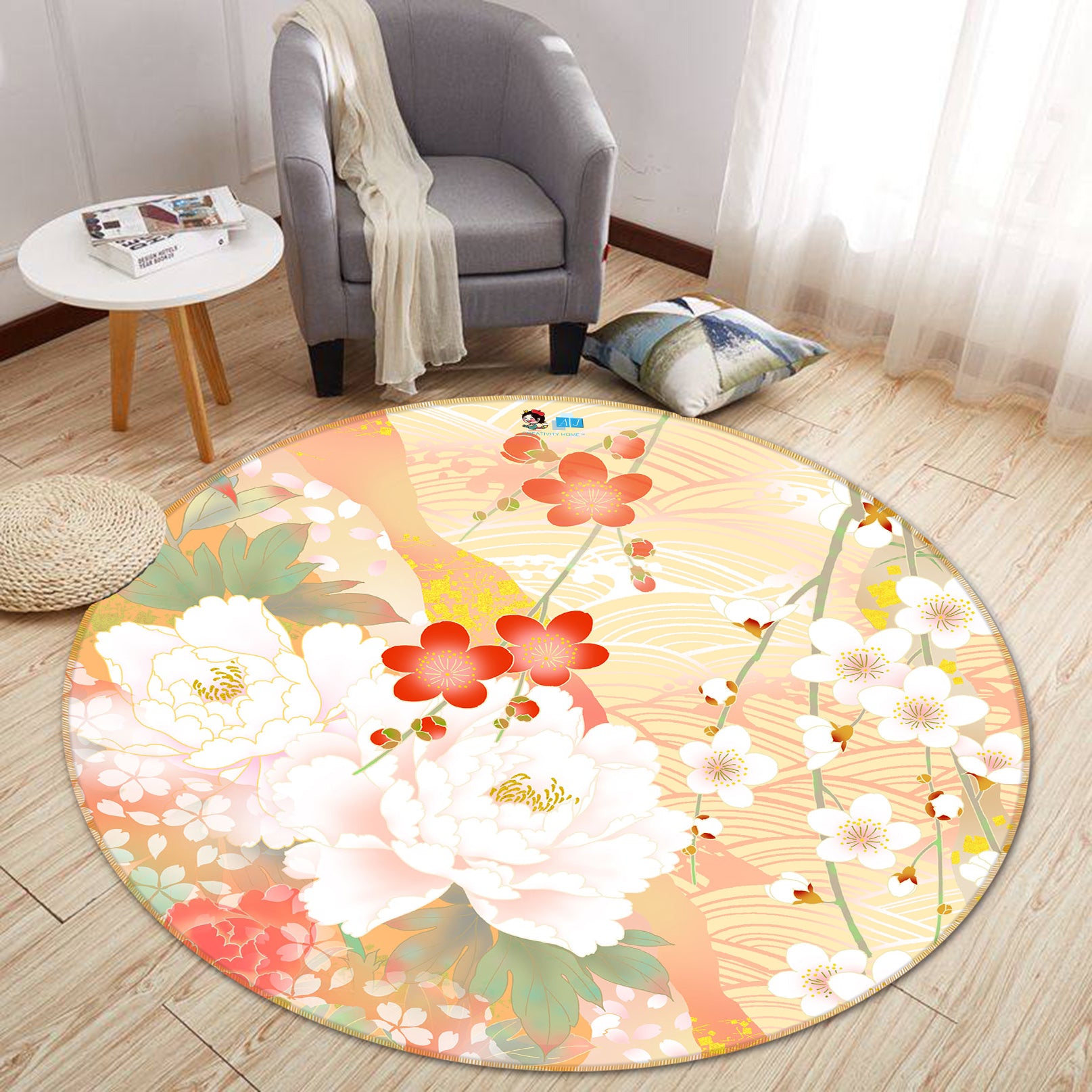 3D Flowers 66203 Round Non Slip Rug Mat