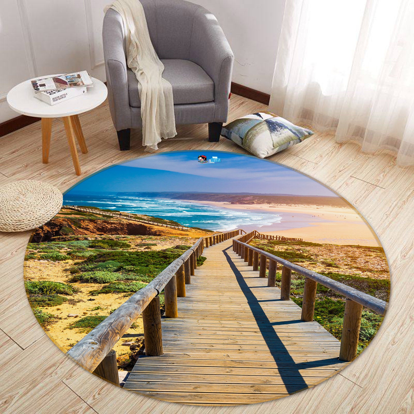 3D Seaside Corridor 69120 Round Non Slip Rug Mat