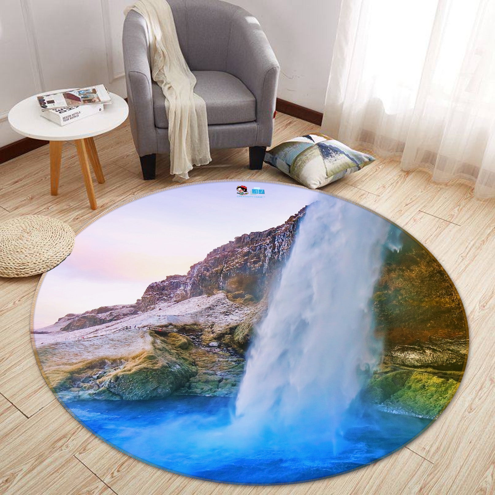 3D Waterfall 69108 Round Non Slip Rug Mat