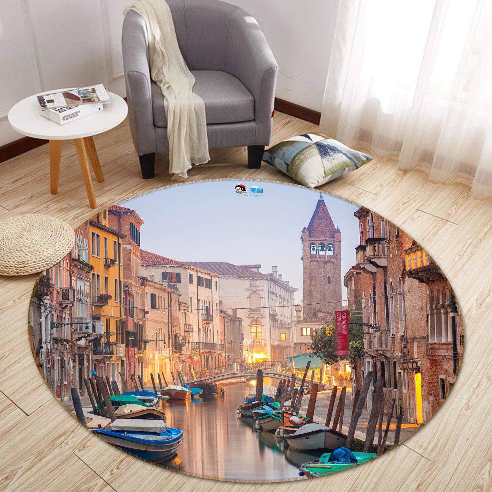 3D Venice On The Water Ferry 72042 Round Non Slip Rug Mat