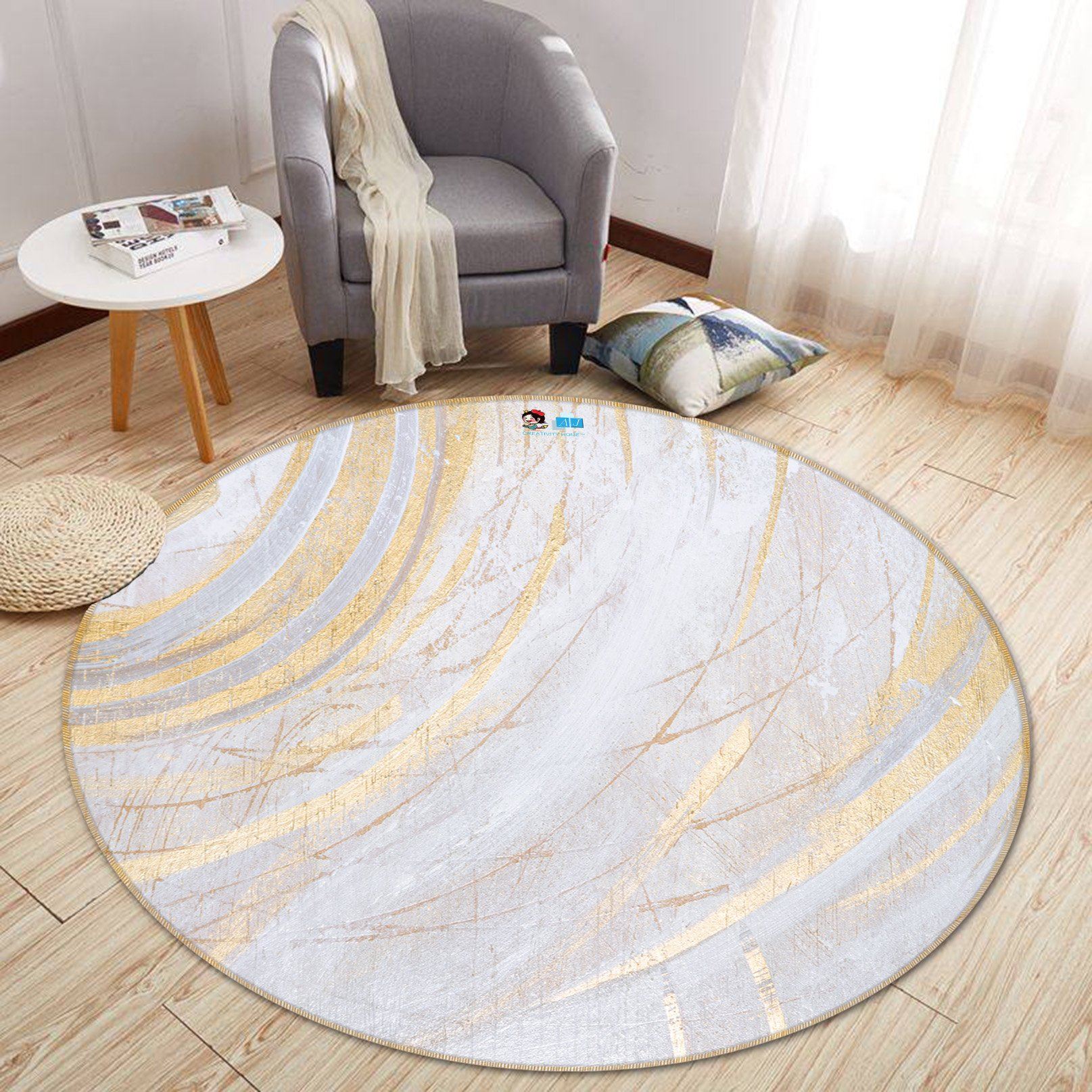 3D Gold Marble Texture 491 Round Non Slip Rug Mat Mat AJ Creativity Home