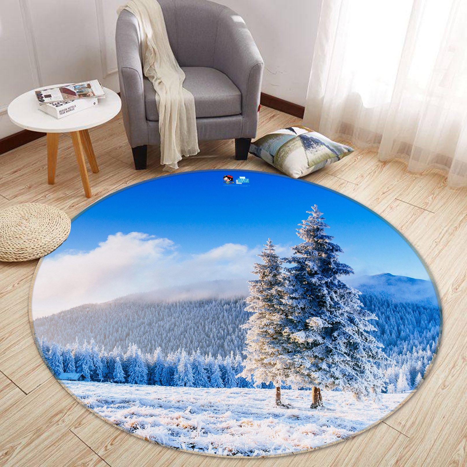 3D Snow Mountain 75087 Round Non Slip Rug Mat