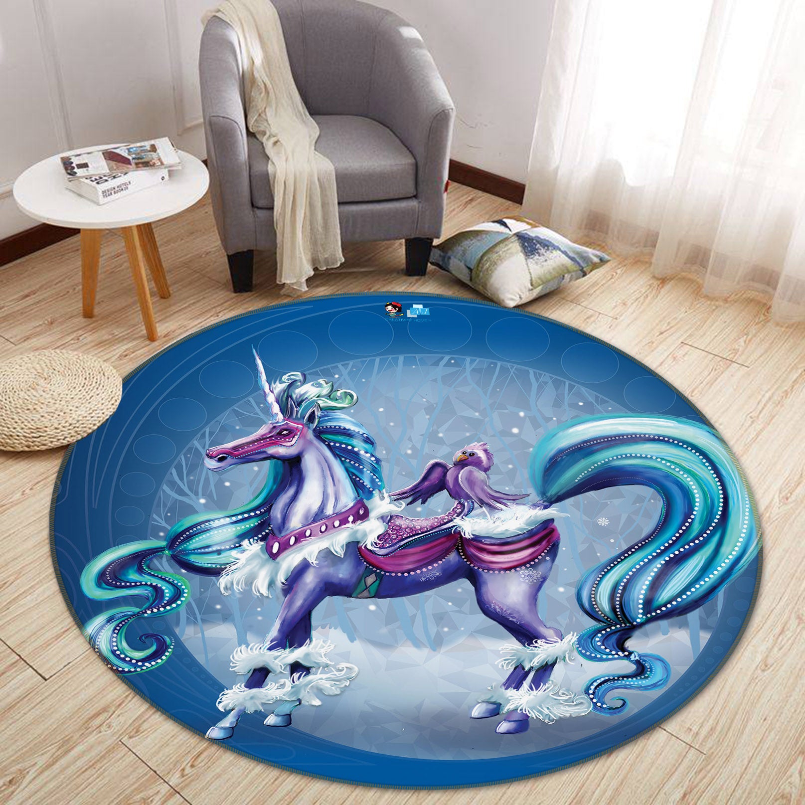 3D Unicorn 83181 Rose Catherine Khan Rug Round Non Slip Rug Mat