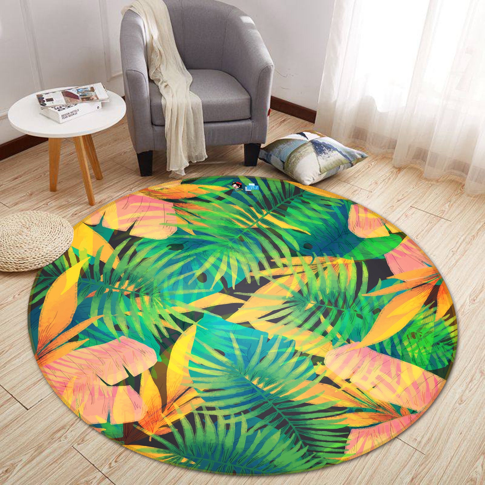 3D Leaves 64083 Round Non Slip Rug Mat