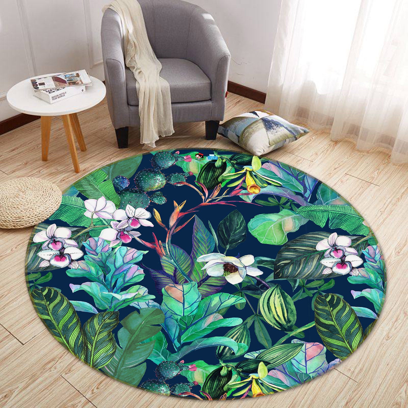 3D Flower Bush 71134 Round Non Slip Rug Mat