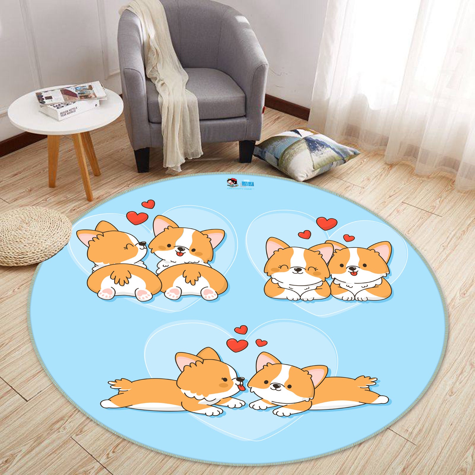 3D Corgi 75018 Round Non Slip Rug Mat