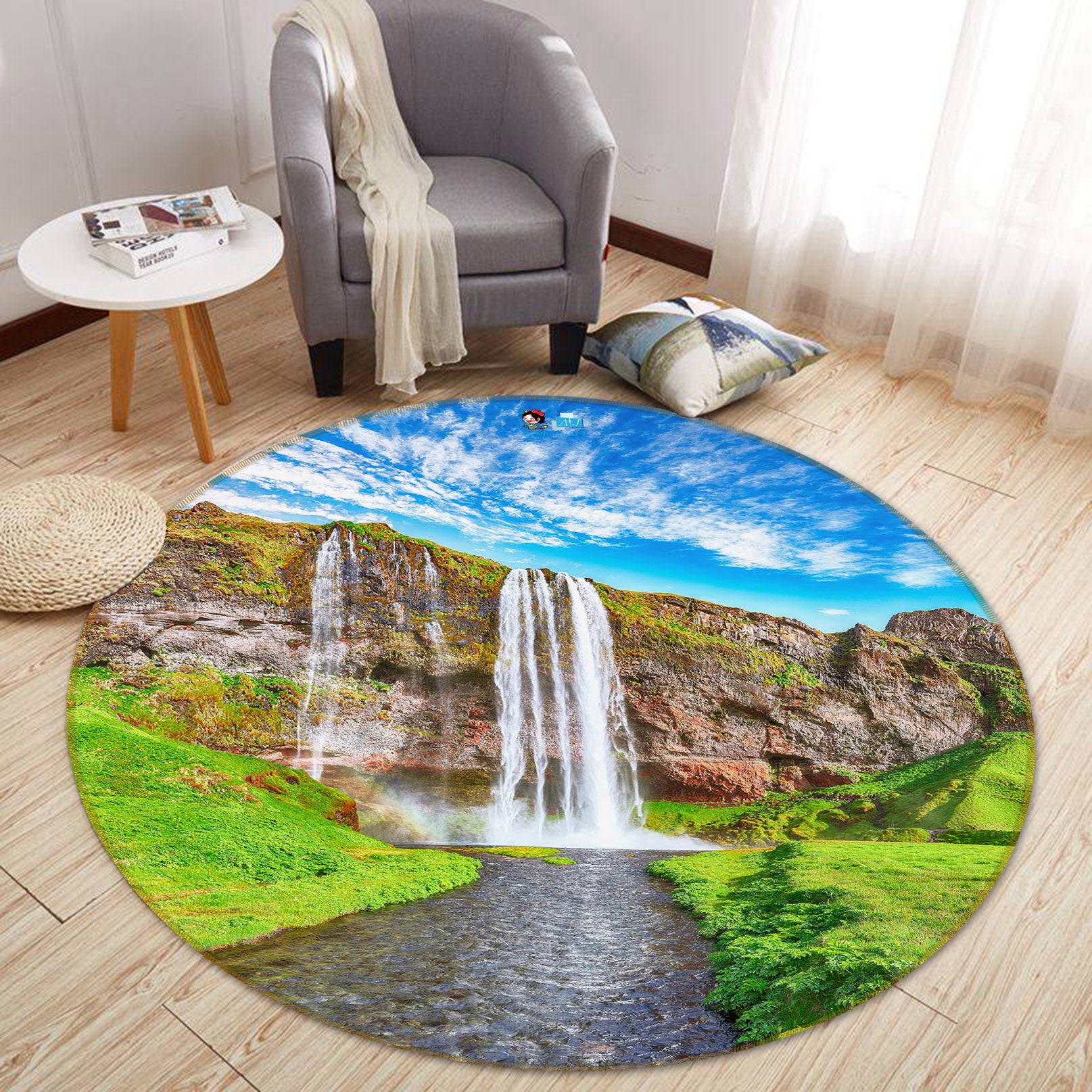 3D Waterfall Sky 69197 Round Non Slip Rug Mat