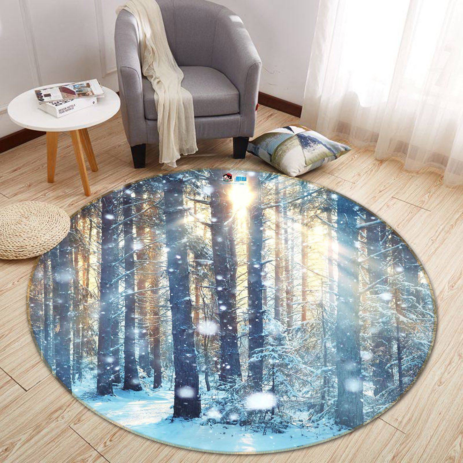 3D Snowing Forest Sunshine 77 Round Non Slip Rug Mat Mat AJ Creativity Home