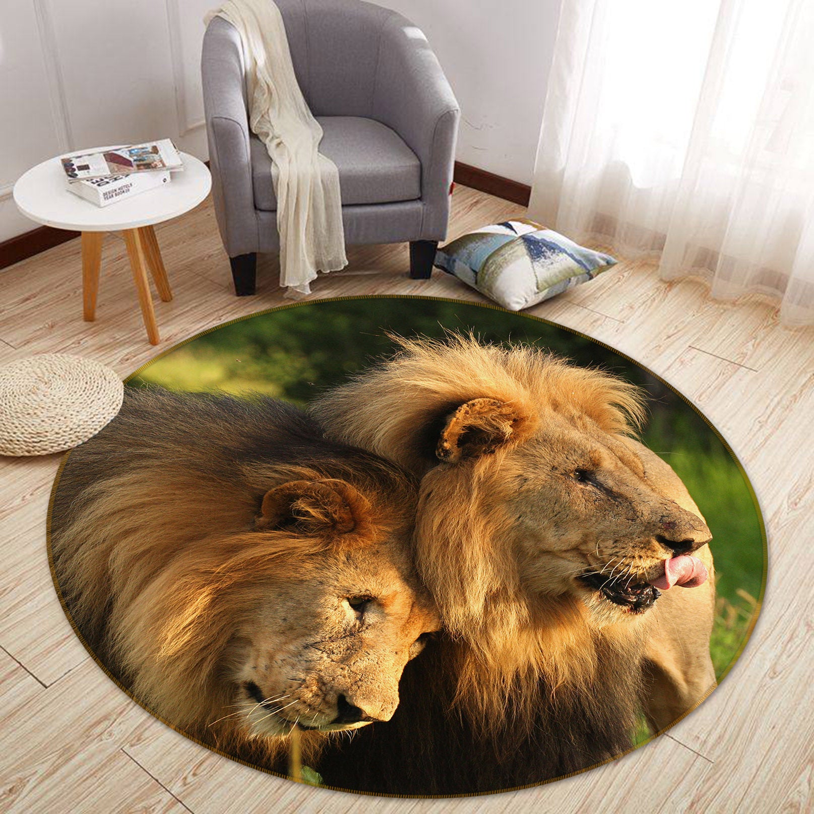 3D Lion 37239 Animal Round Non Slip Rug Mat