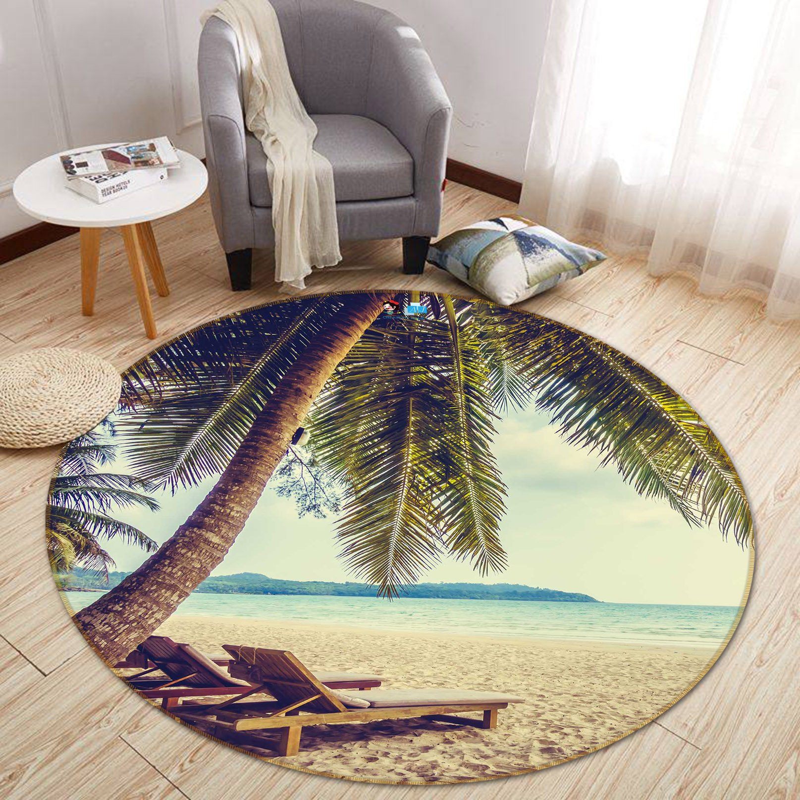 3D Beach Lounger 113 Round Non Slip Rug Mat Mat AJ Creativity Home