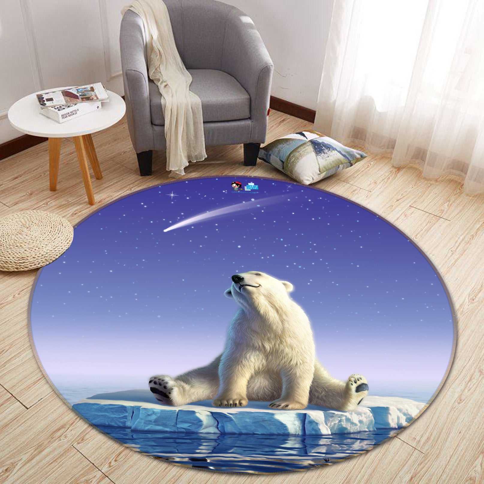 3D Polar Bear 85146 Jerry LoFaro Rug Round Non Slip Rug Mat