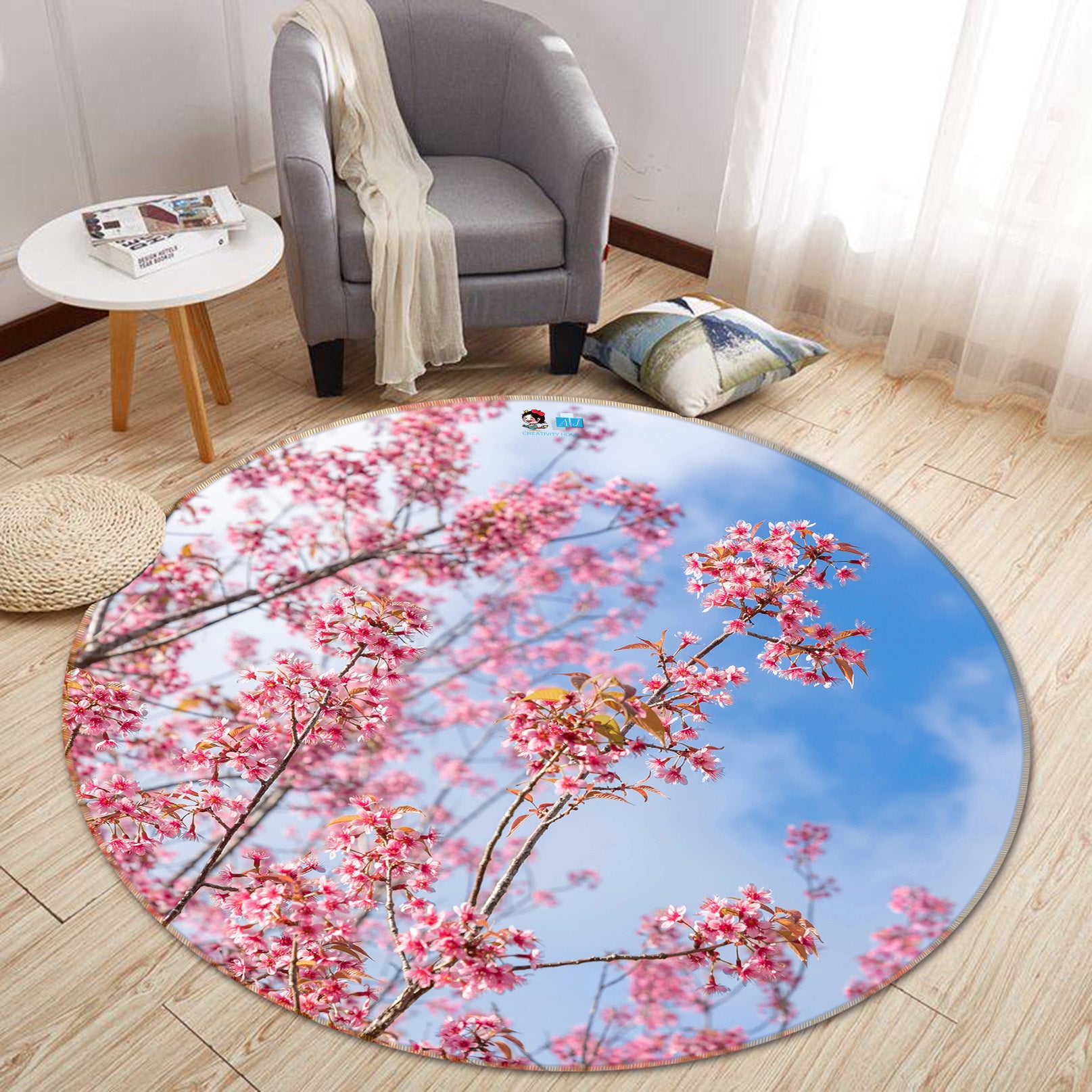 3D Cherry Blossoms 81116 Round Non Slip Rug Mat