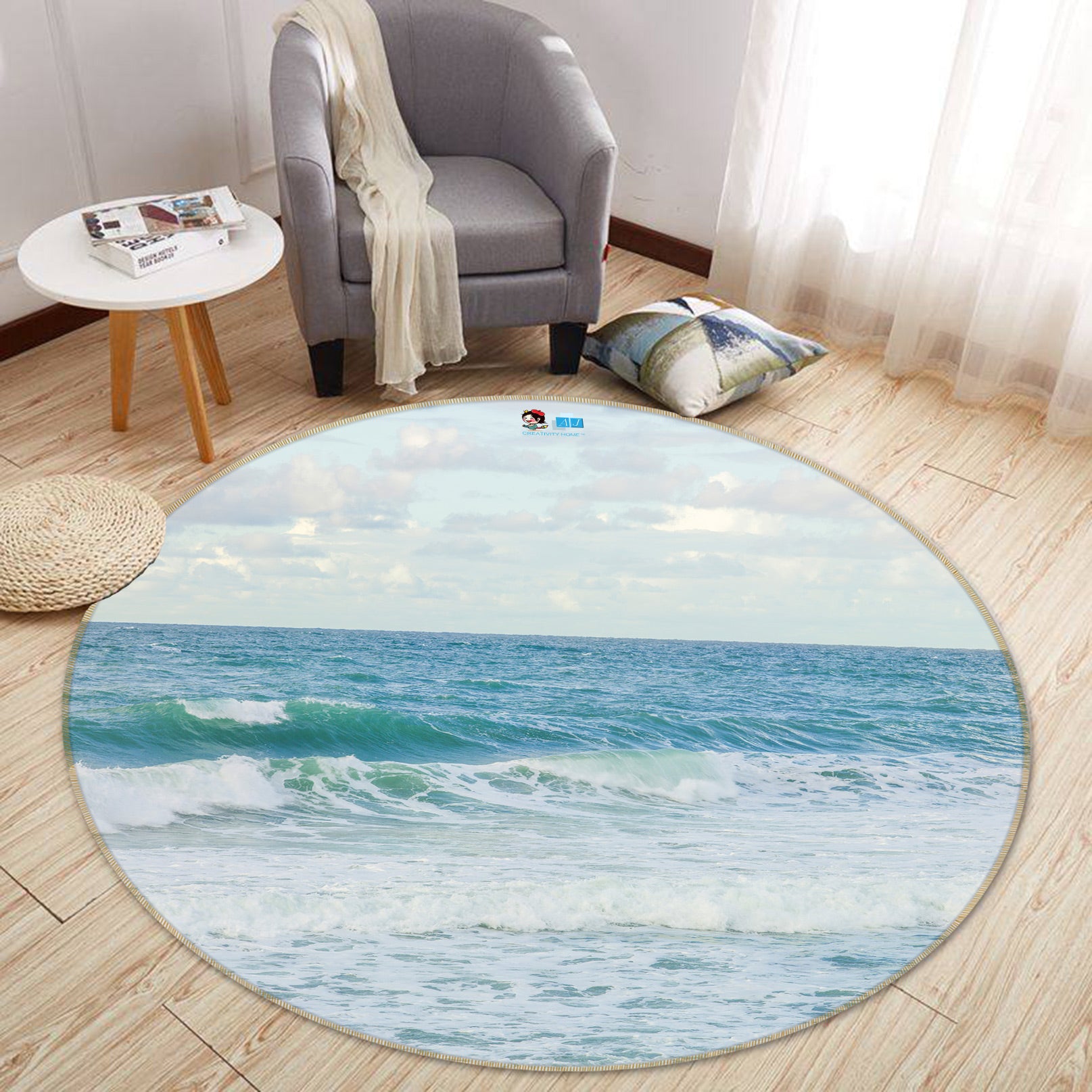 3D Blue Ocean 7527 Assaf Frank Rug Round Non Slip Rug Mat