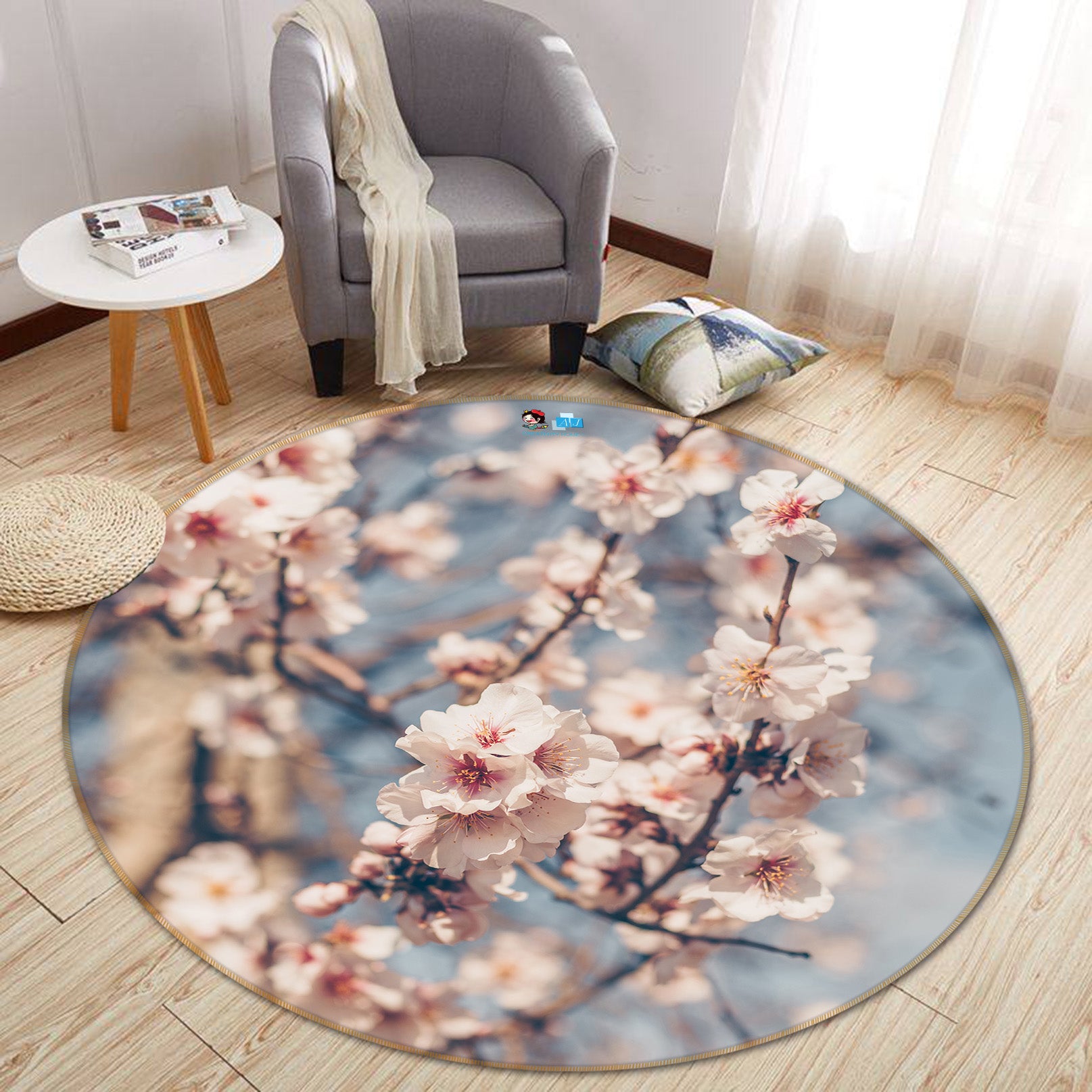 3D Flower Branch 81103 Round Non Slip Rug Mat