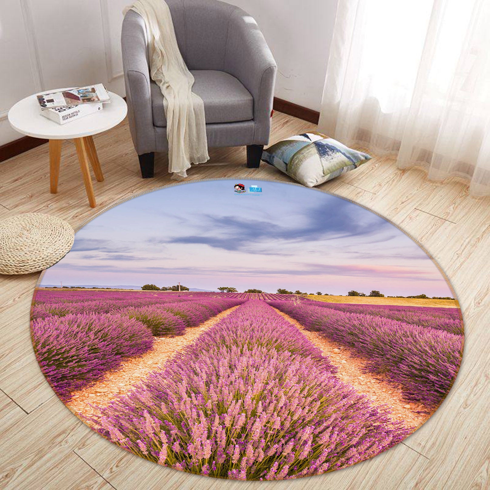 3D Lavender Bushes 69223 Round Non Slip Rug Mat