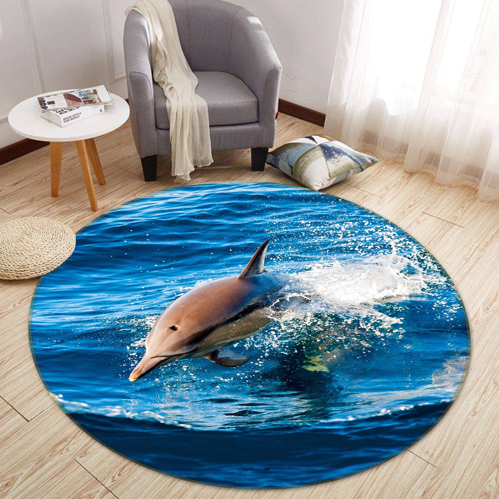 3D Dolphin 38014 Animal Round Non Slip Rug Mat