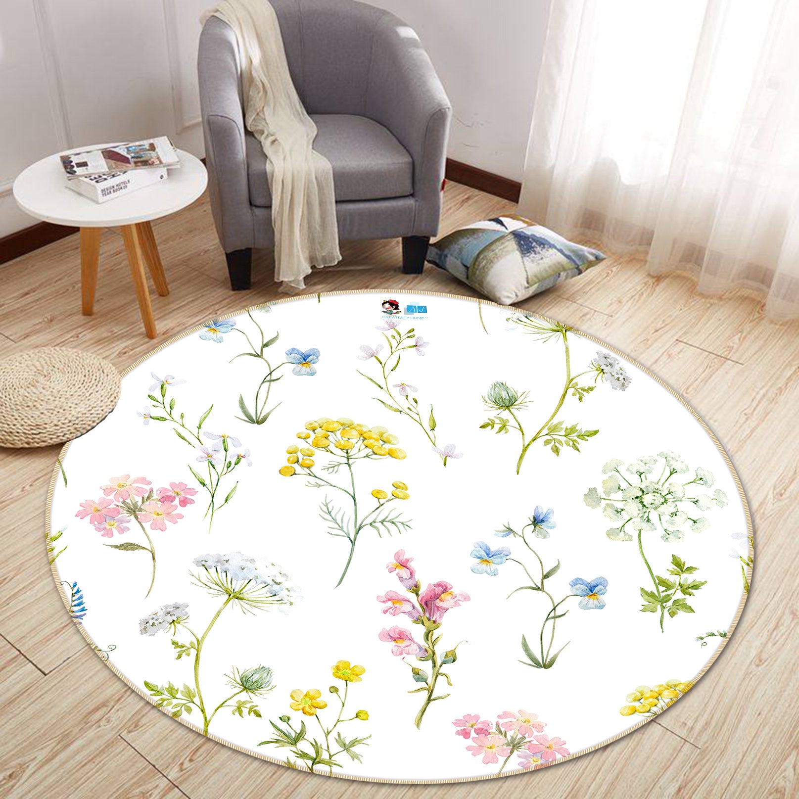 3D Flower Branch 64159 Round Non Slip Rug Mat