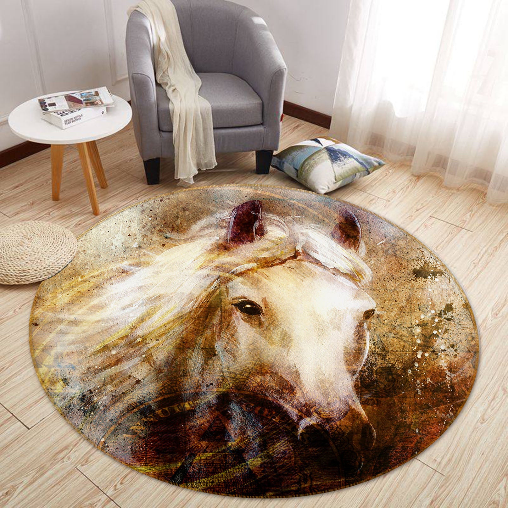 3D Horse 37221 Animal Round Non Slip Rug Mat
