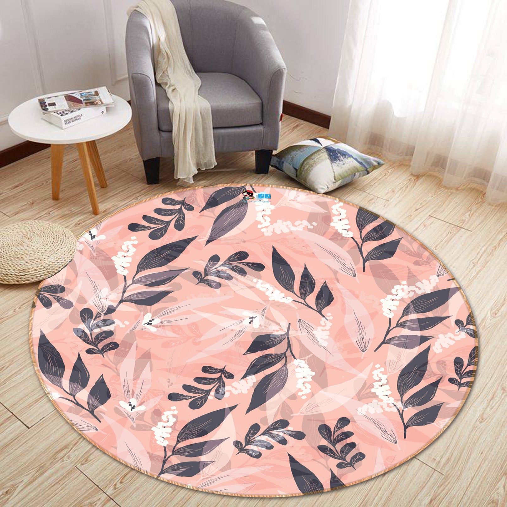 3D Leaves Branch 64080 Round Non Slip Rug Mat