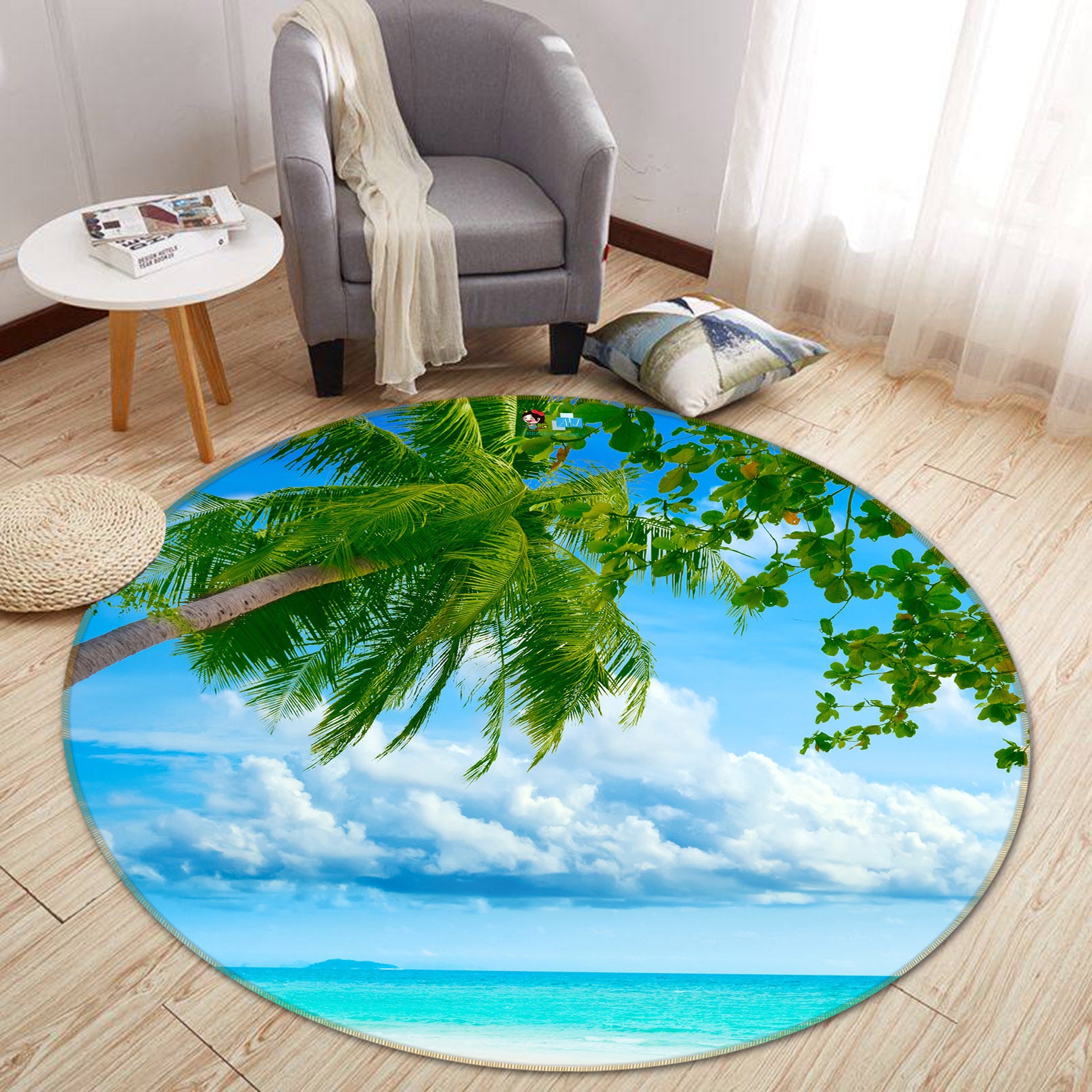 3D Seaside Coconut Tree 72061 Round Non Slip Rug Mat