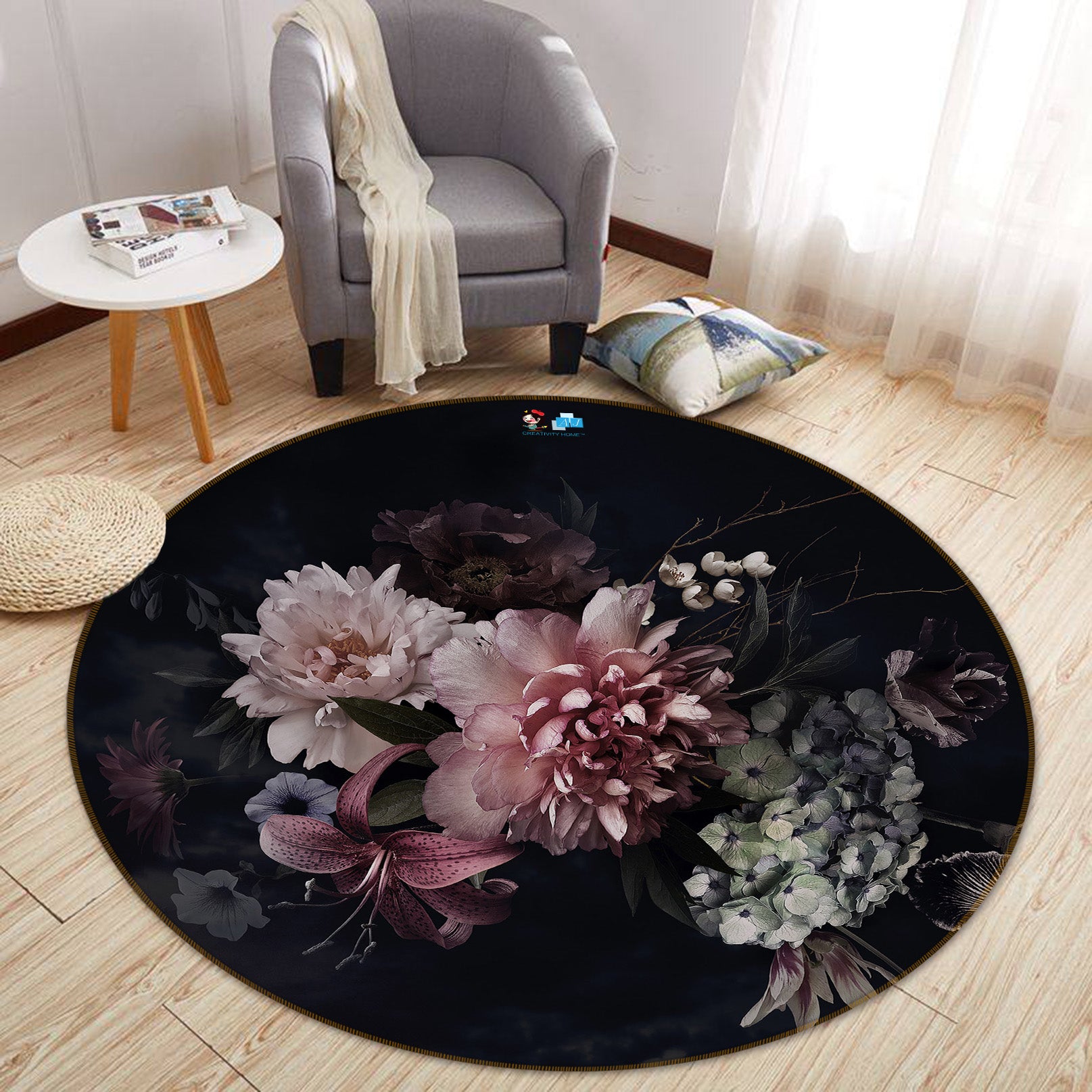 3D Flowers 71148 Round Non Slip Rug Mat
