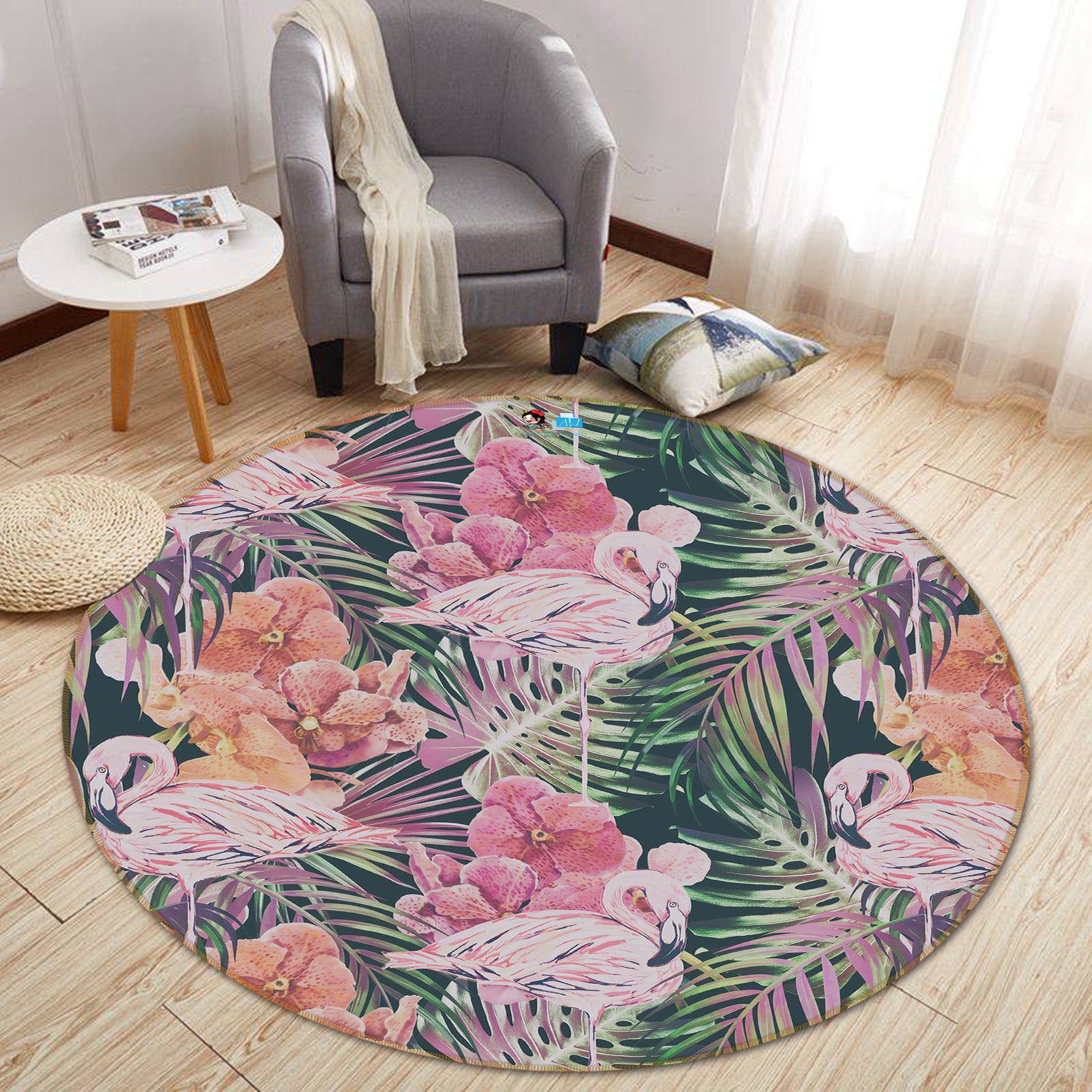 3D Flowers Leaves 64132 Round Non Slip Rug Mat