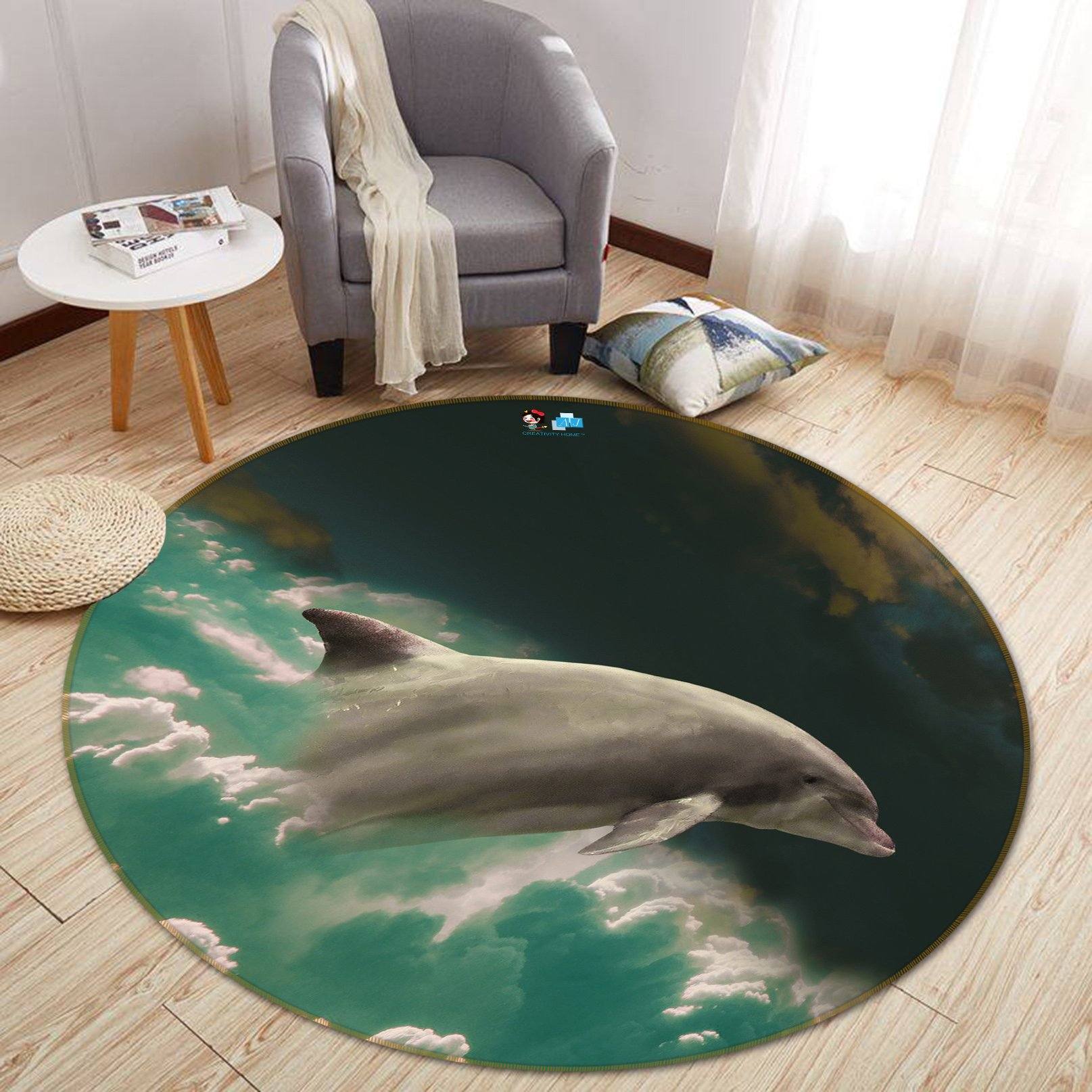 3D Dolphin Jump 140 Round Non Slip Rug Mat Mat AJ Creativity Home