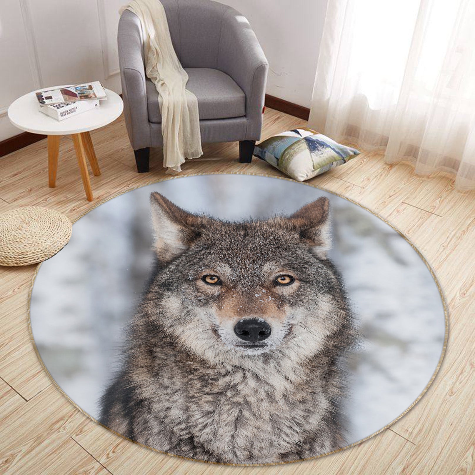 3D Wolf 37245 Animal Round Non Slip Rug Mat