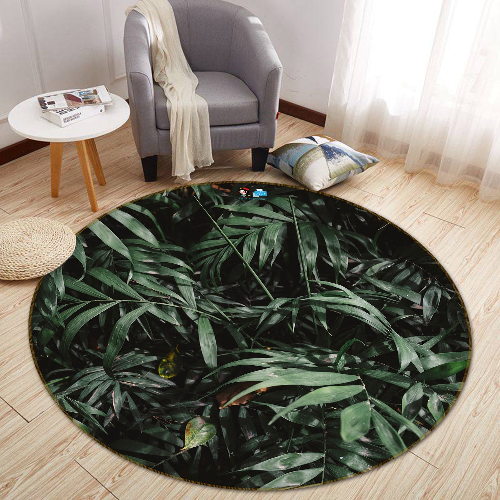 3D Jungle Leaves 64071 Round Non Slip Rug Mat
