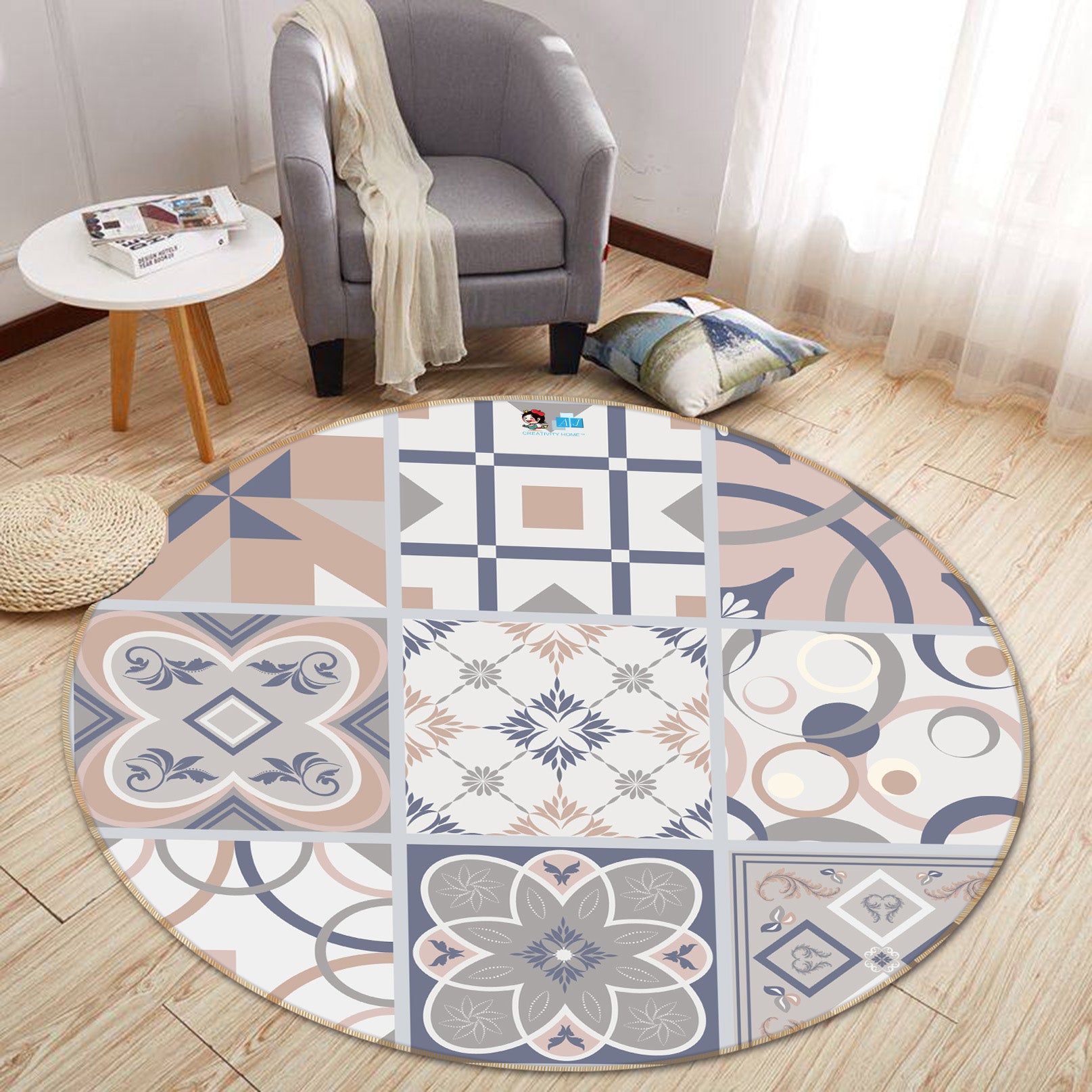 3D Brick Pattern 64134 Round Non Slip Rug Mat