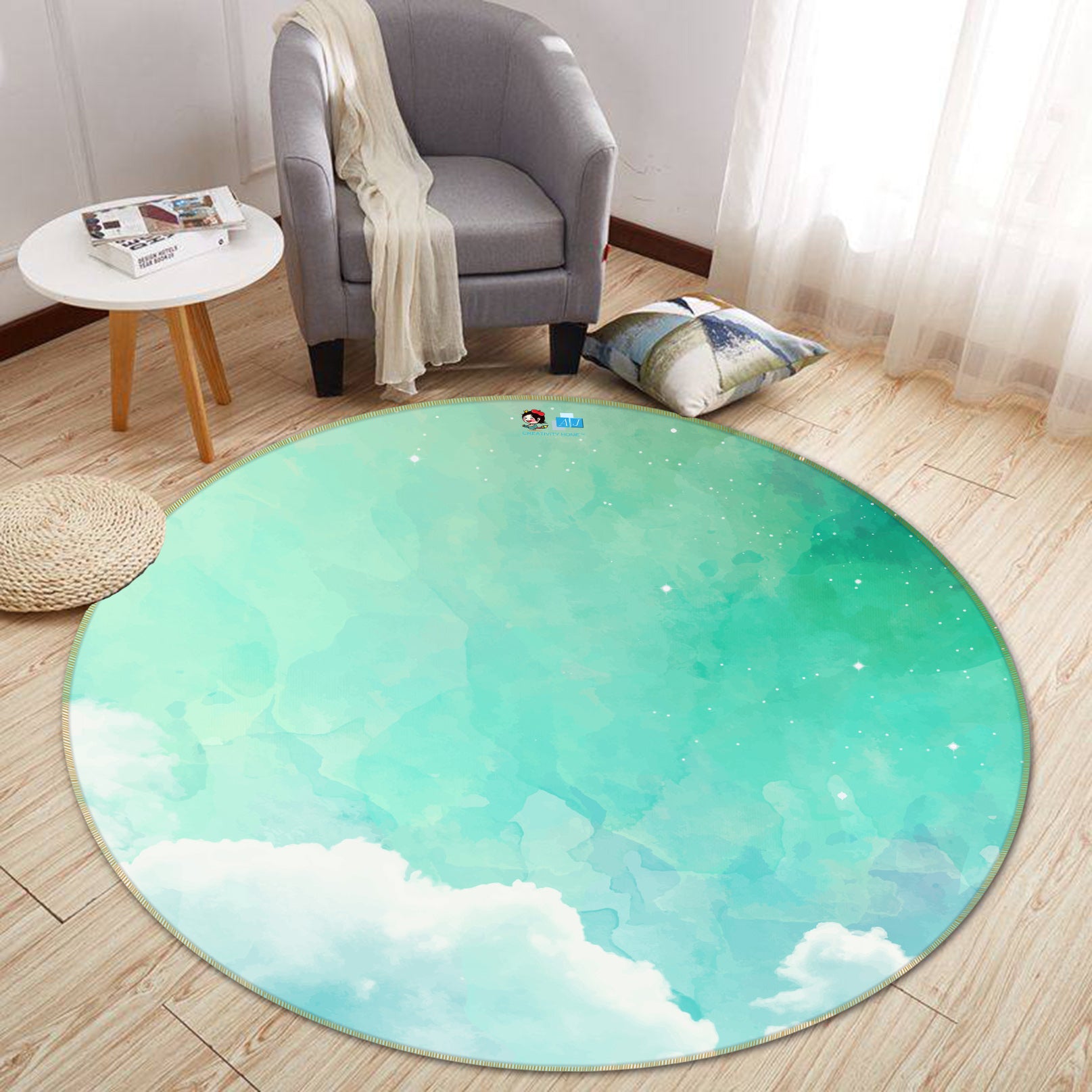 3D Light Green 64064 Round Non Slip Rug Mat