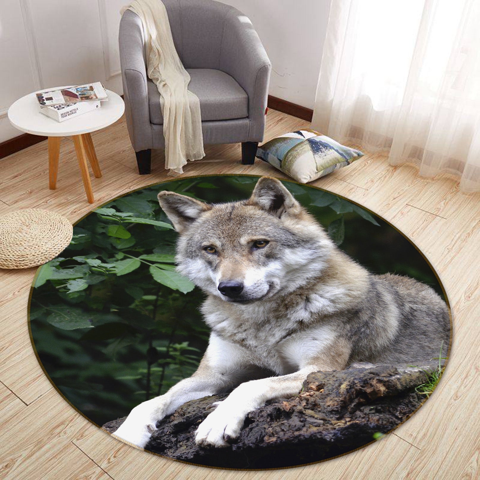 3D Wolf 82059 Animal Round Non Slip Rug Mat