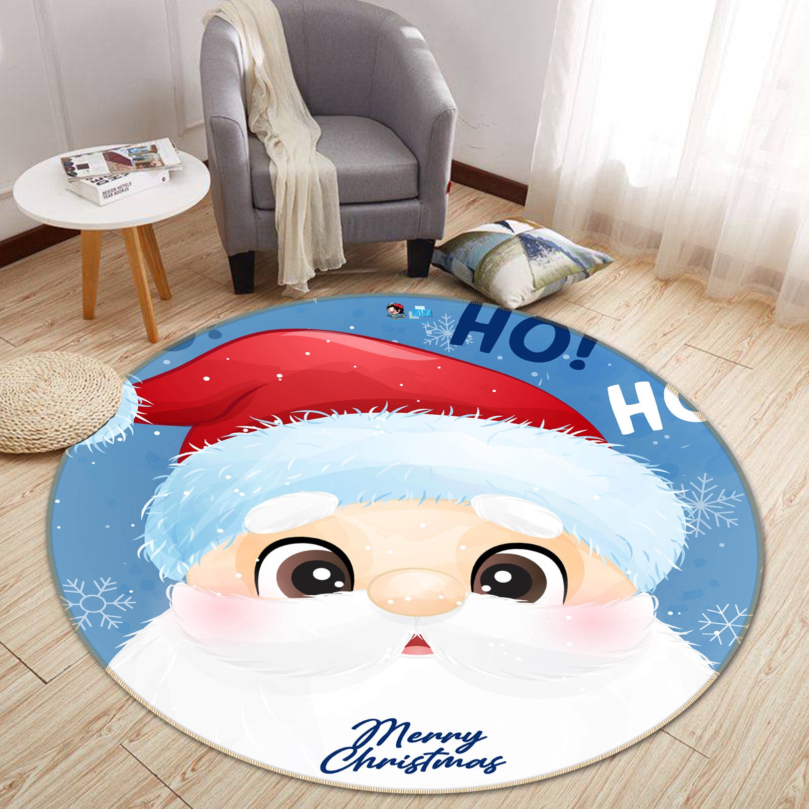 3D Santa Claus 54105 Christmas Round Non Slip Rug Mat Xmas