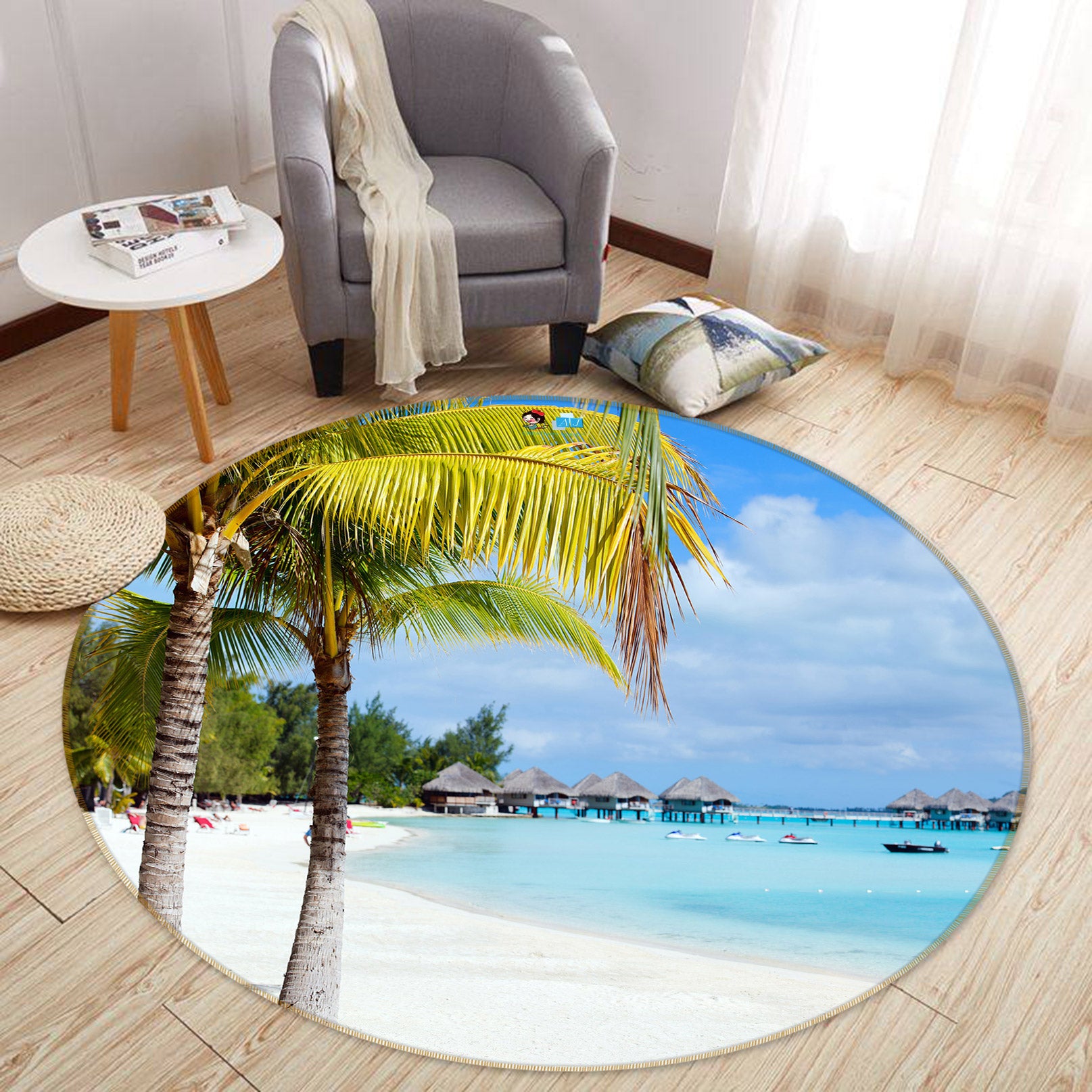 3D Coconut Beach 72161 Round Non Slip Rug Mat