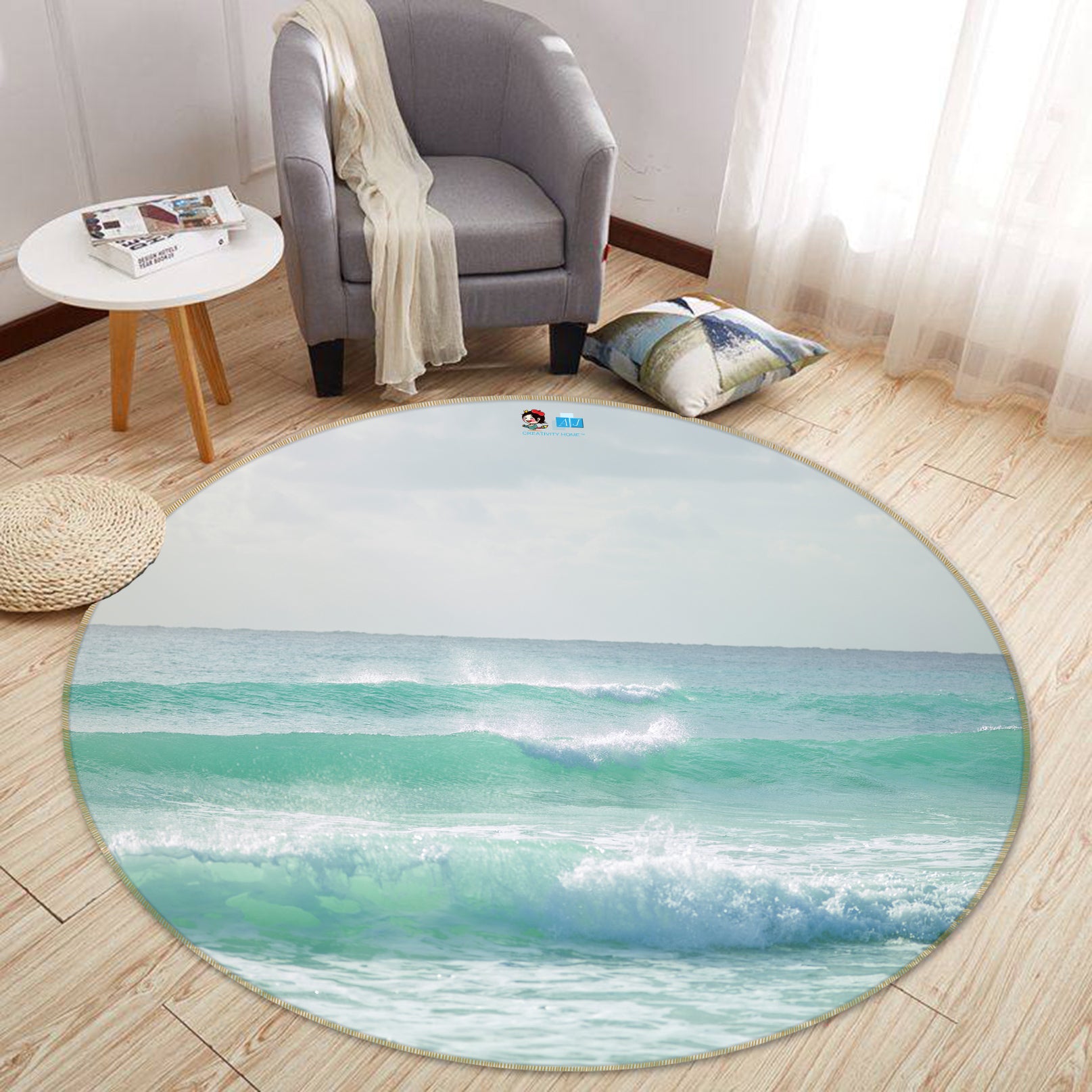 3D Sea Foam 7536 Assaf Frank Rug Round Non Slip Rug Mat