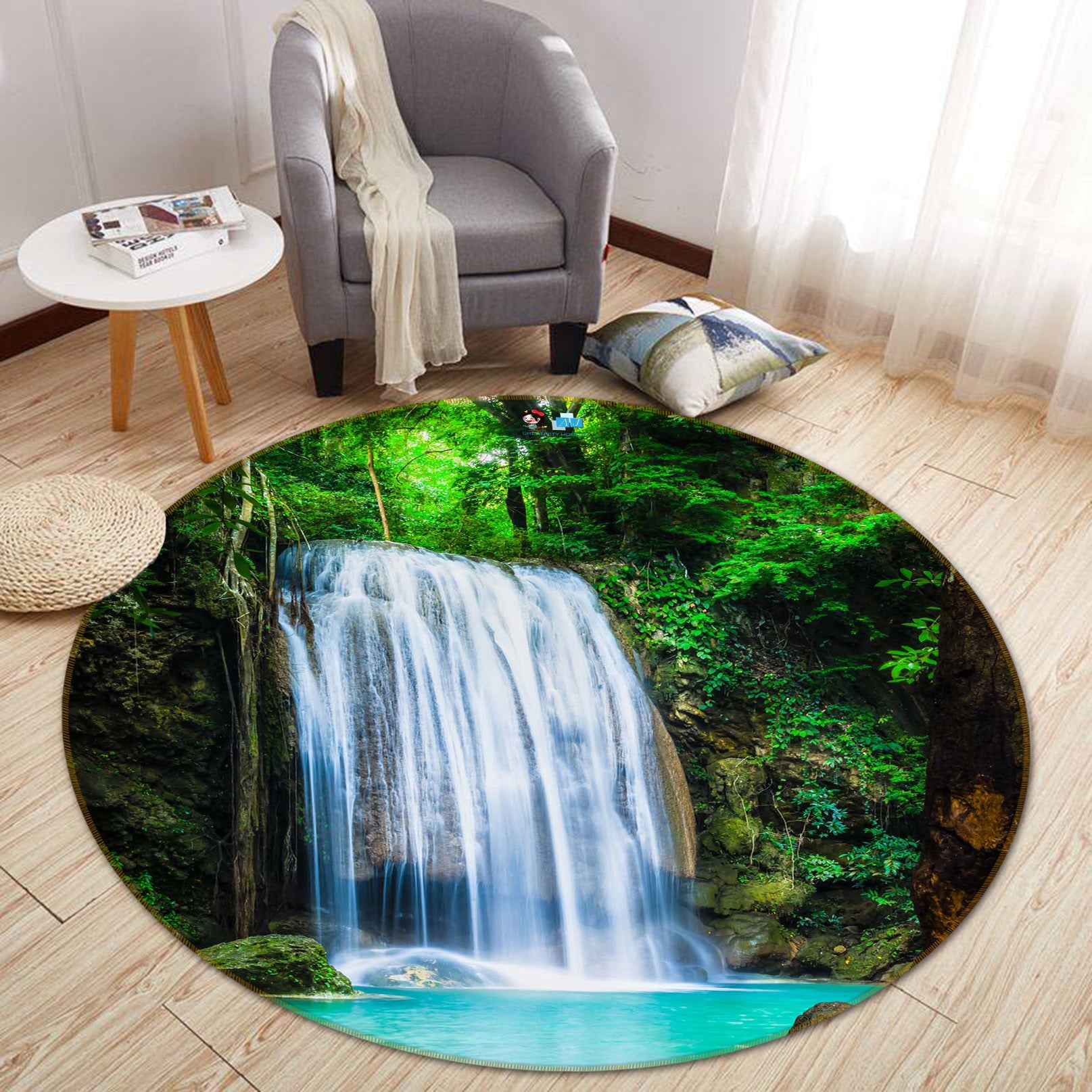 3D Waterfall 72128 Round Non Slip Rug Mat