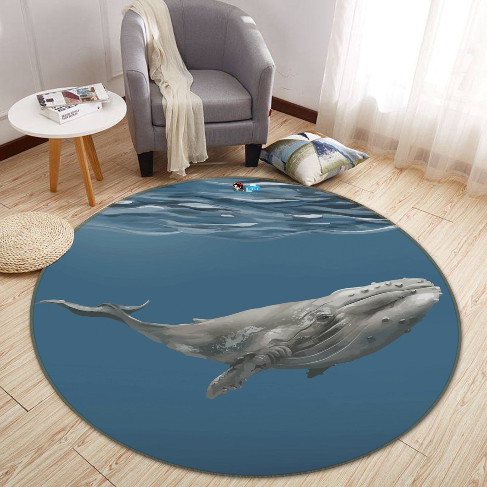 3D Whale 75070 Round Non Slip Rug Mat