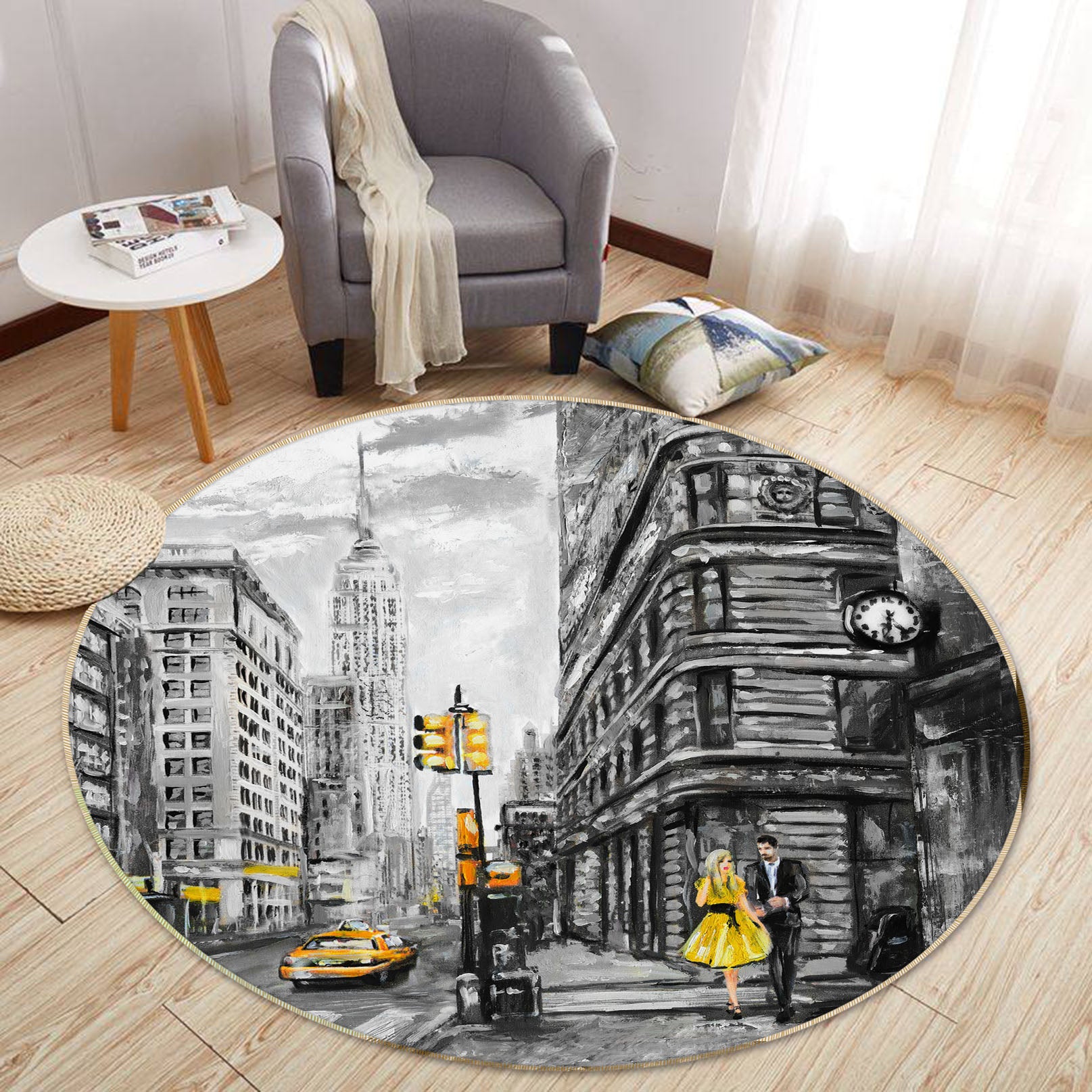 3D City Street 37009 Round Non Slip Rug Mat