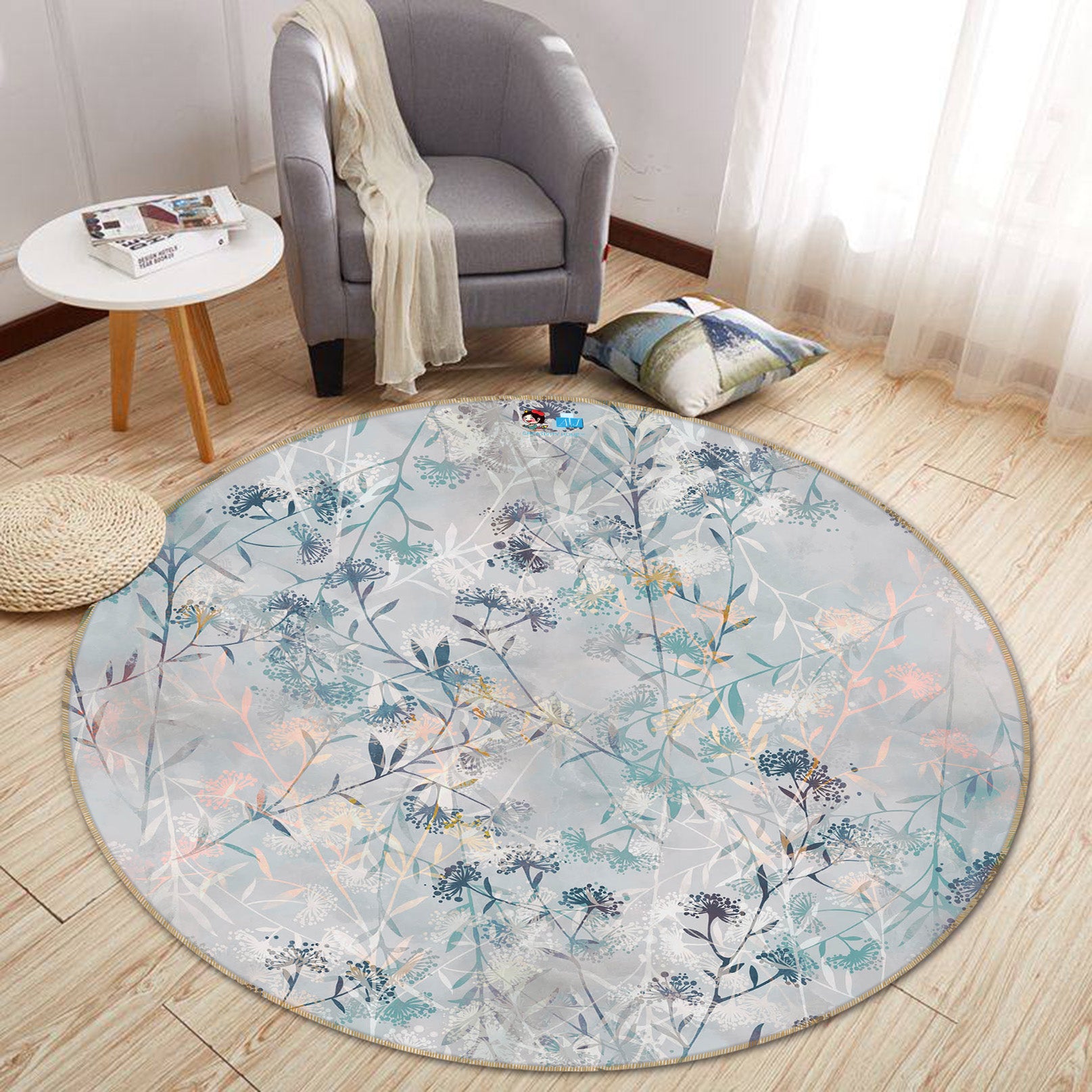 3D Flower Branch 64164 Round Non Slip Rug Mat