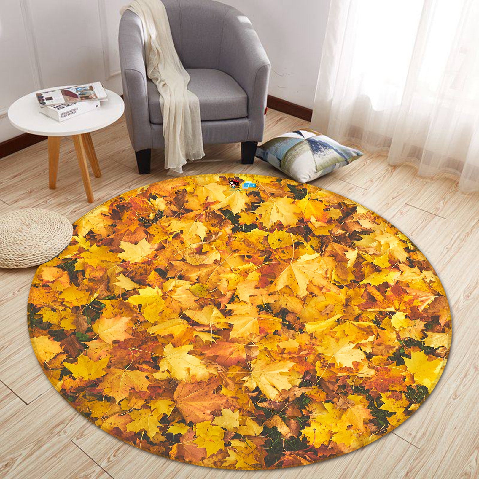 3D Fallen Leaves 64097 Round Non Slip Rug Mat