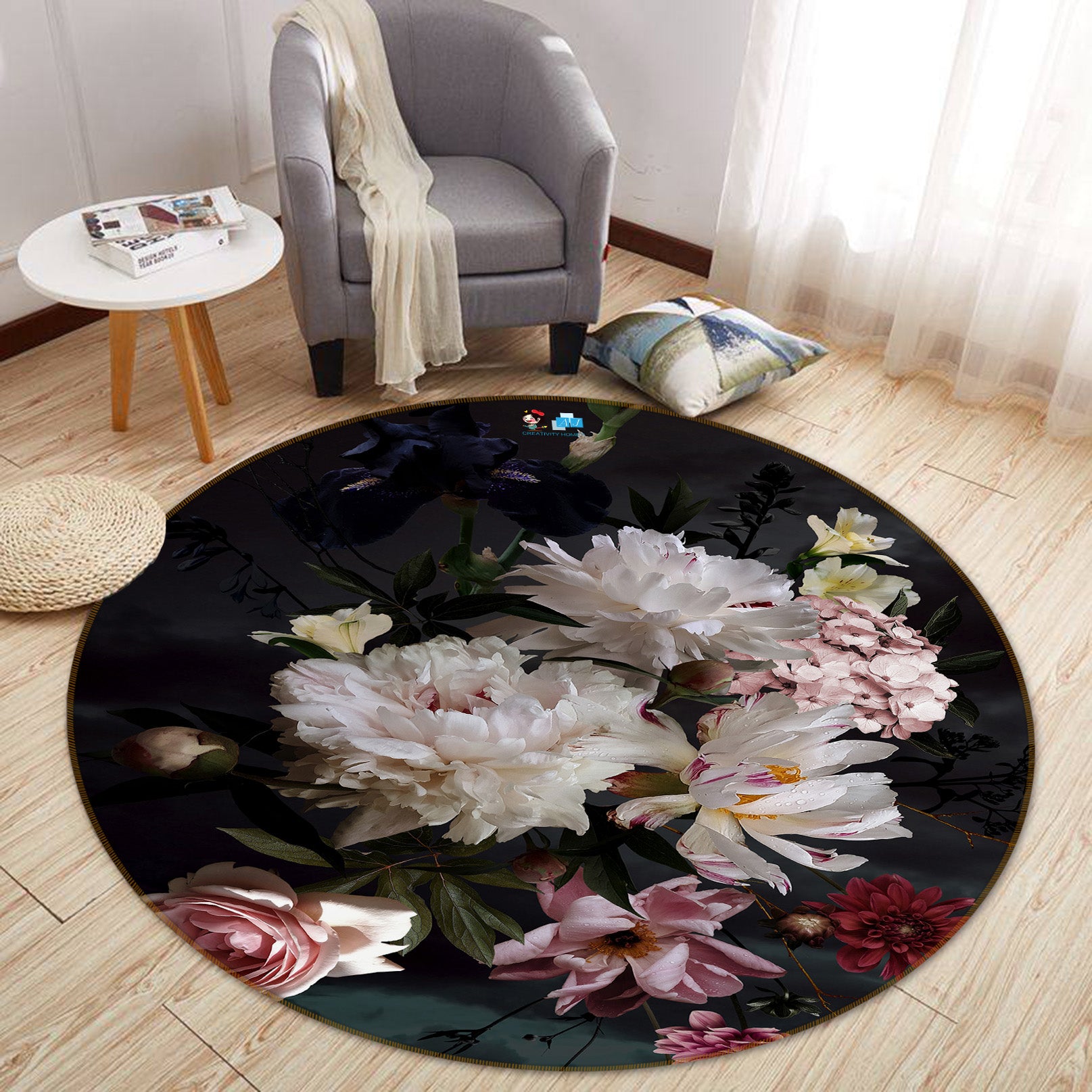 3D Flowers 71145 Round Non Slip Rug Mat