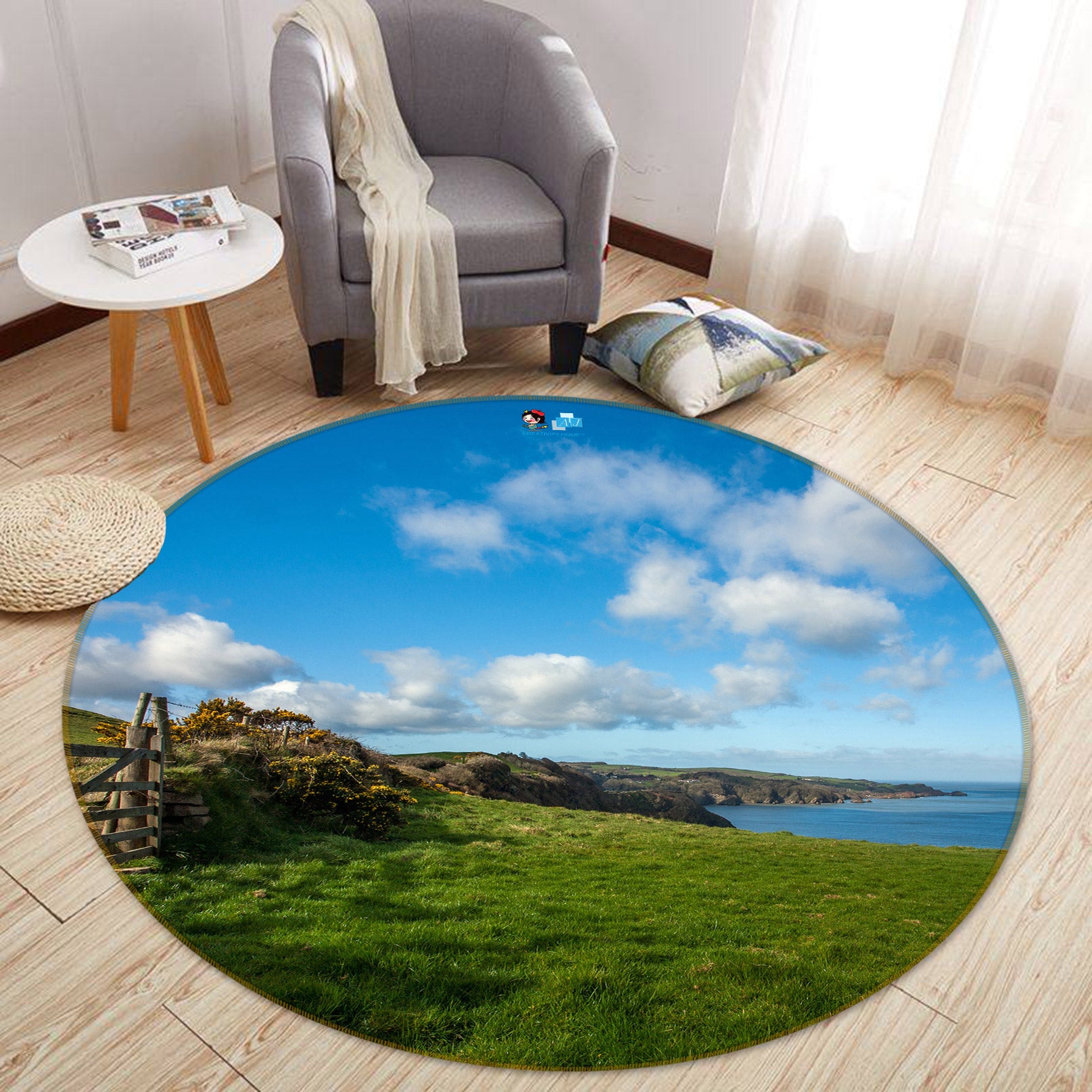 3D Sky Grassland 80235 Round Non Slip Rug Mat