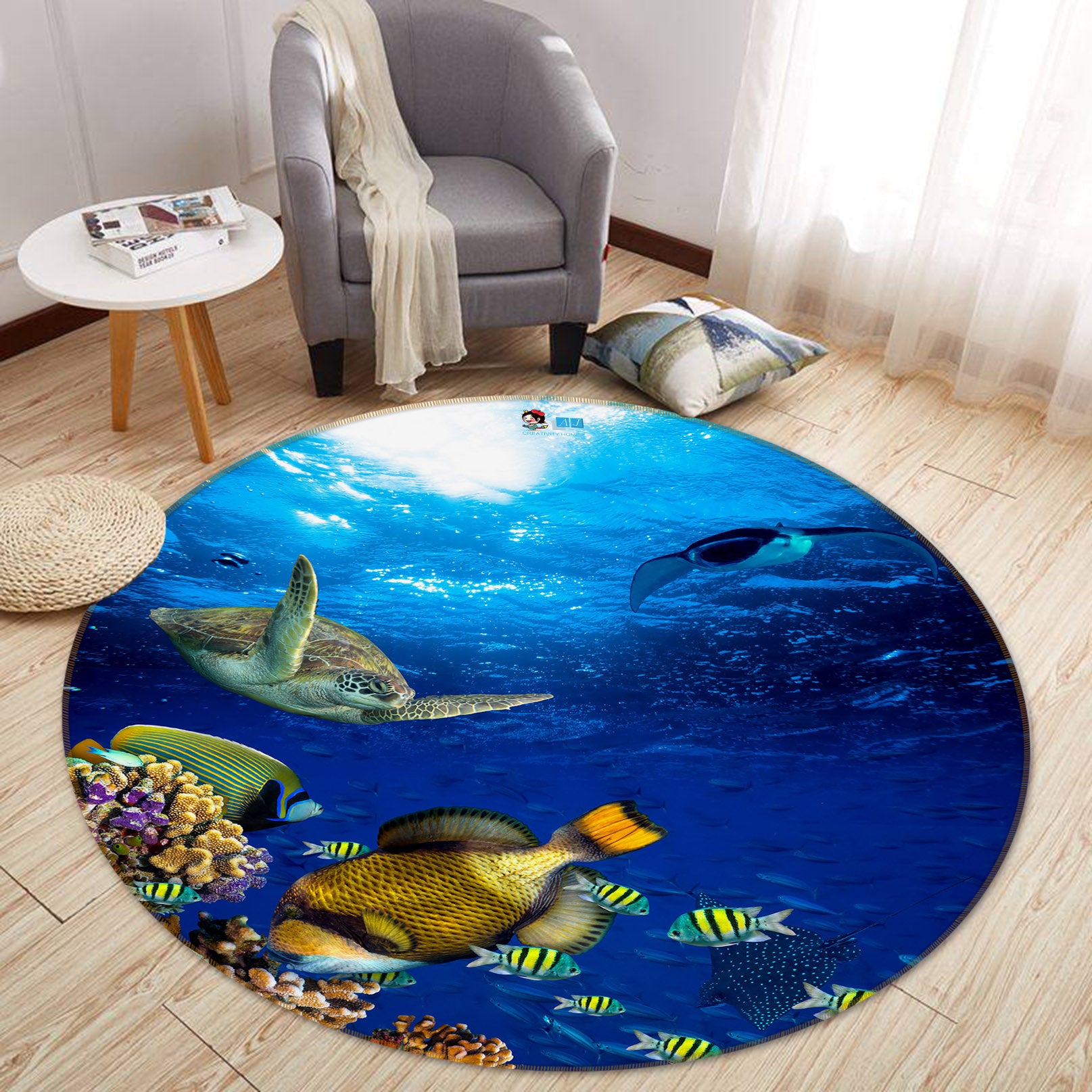 3D Seabed Fish 69100 Round Non Slip Rug Mat