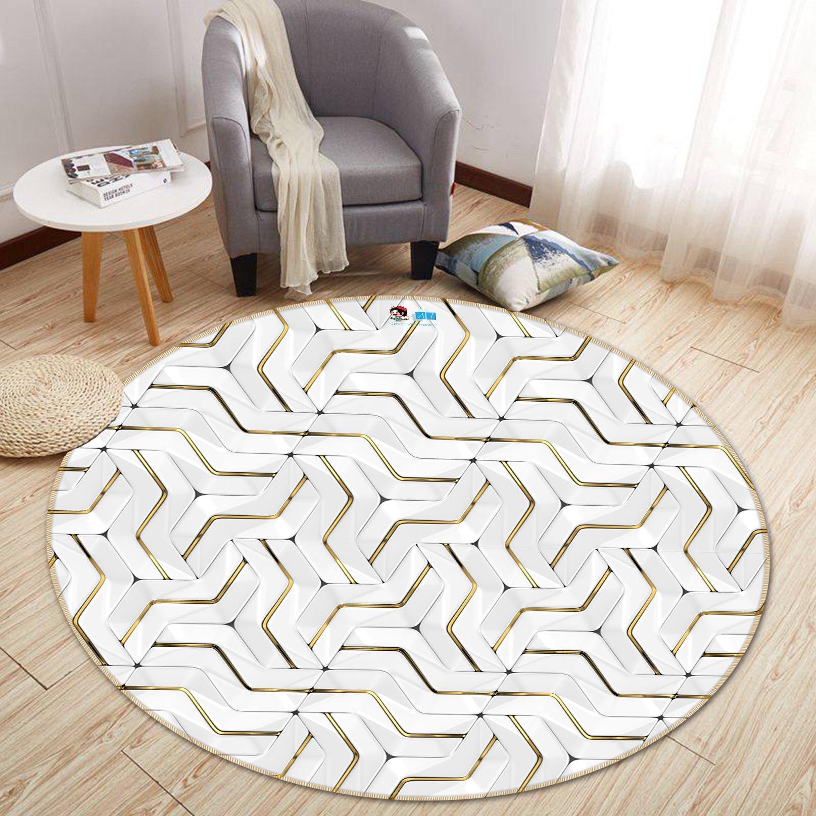 3D White Triangle Stitching 134 Round Non Slip Rug Mat Mat AJ Creativity Home