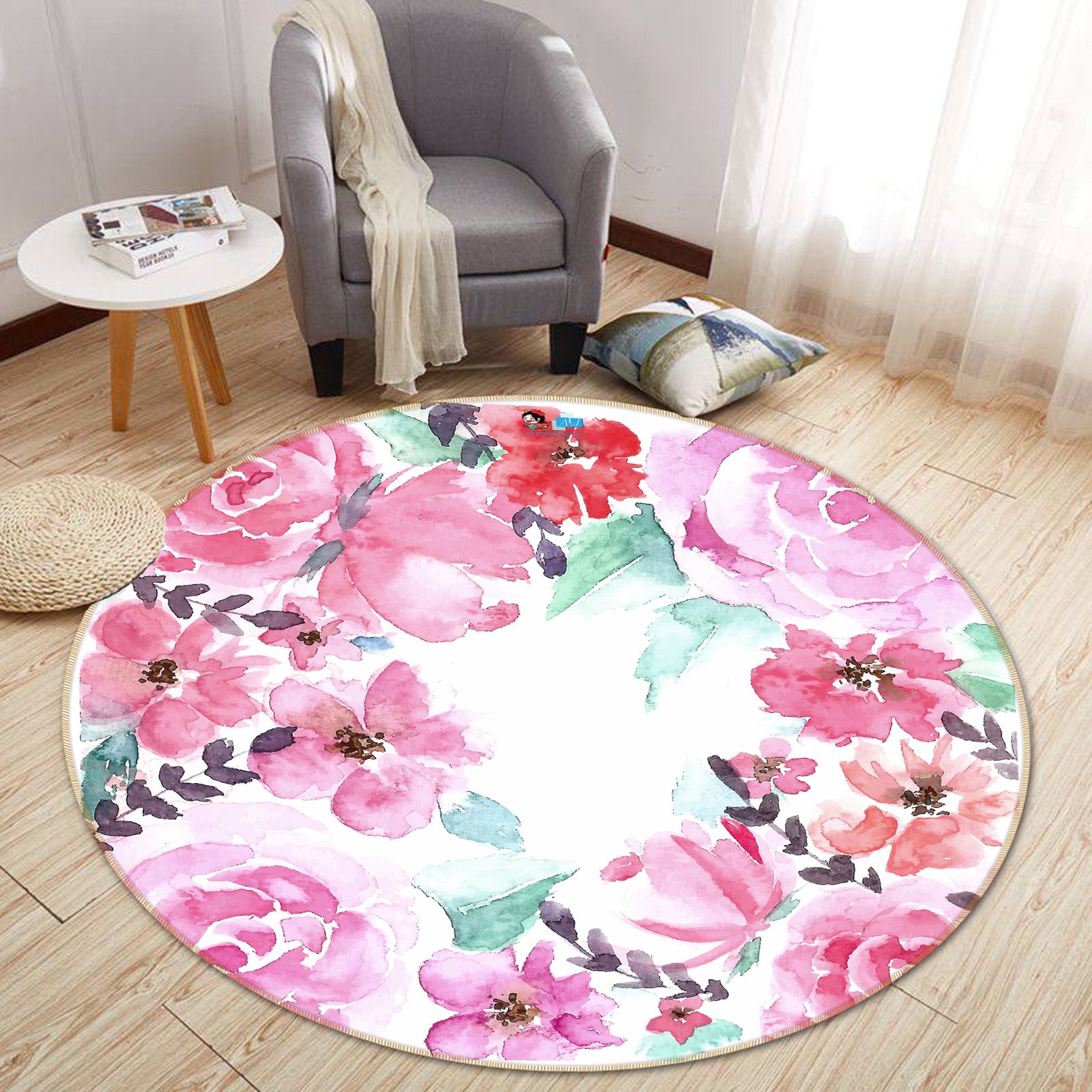 3D Pink Flowers 64078 Round Non Slip Rug Mat