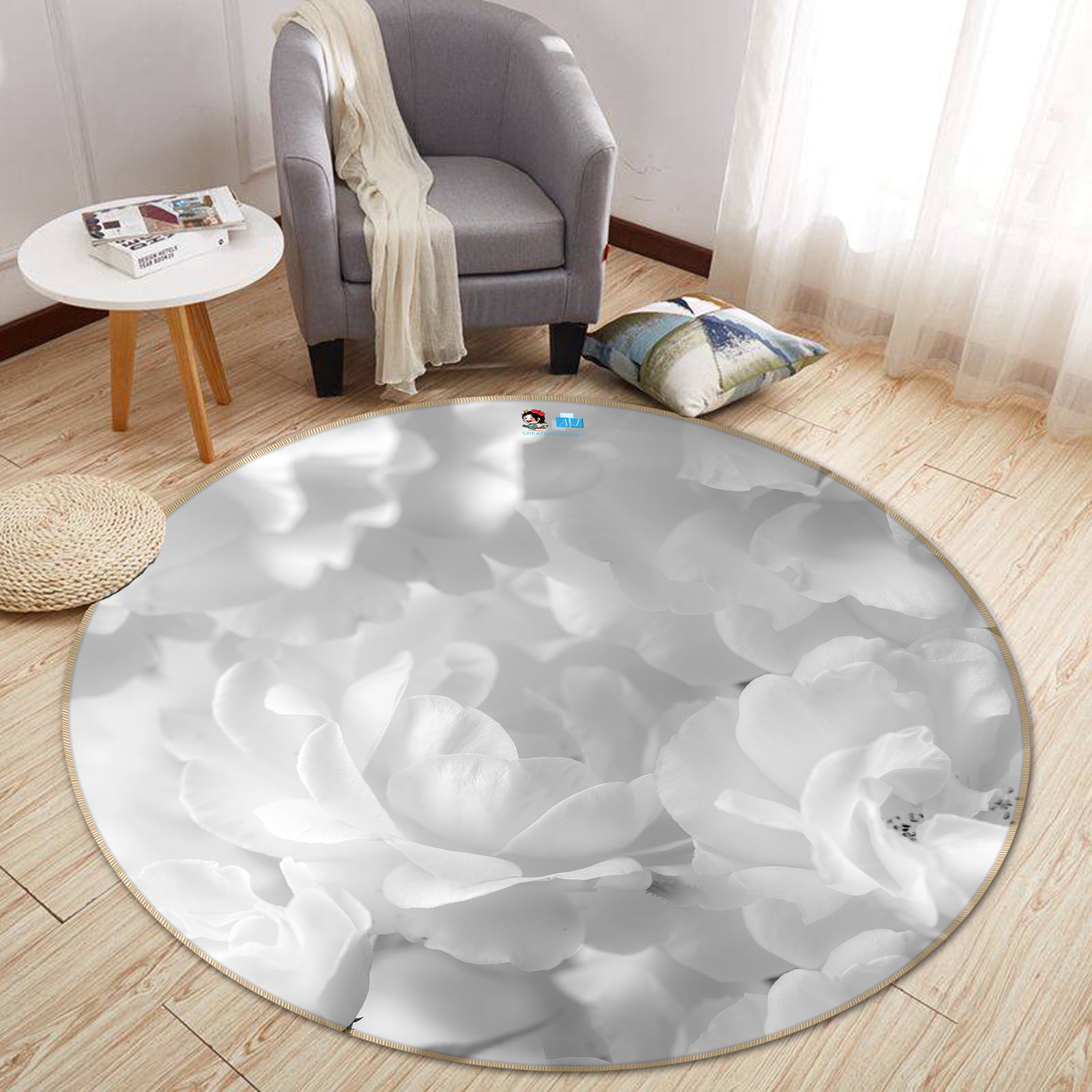 3D Petal Art 7351 Assaf Frank Rug Round Non Slip Rug Mat
